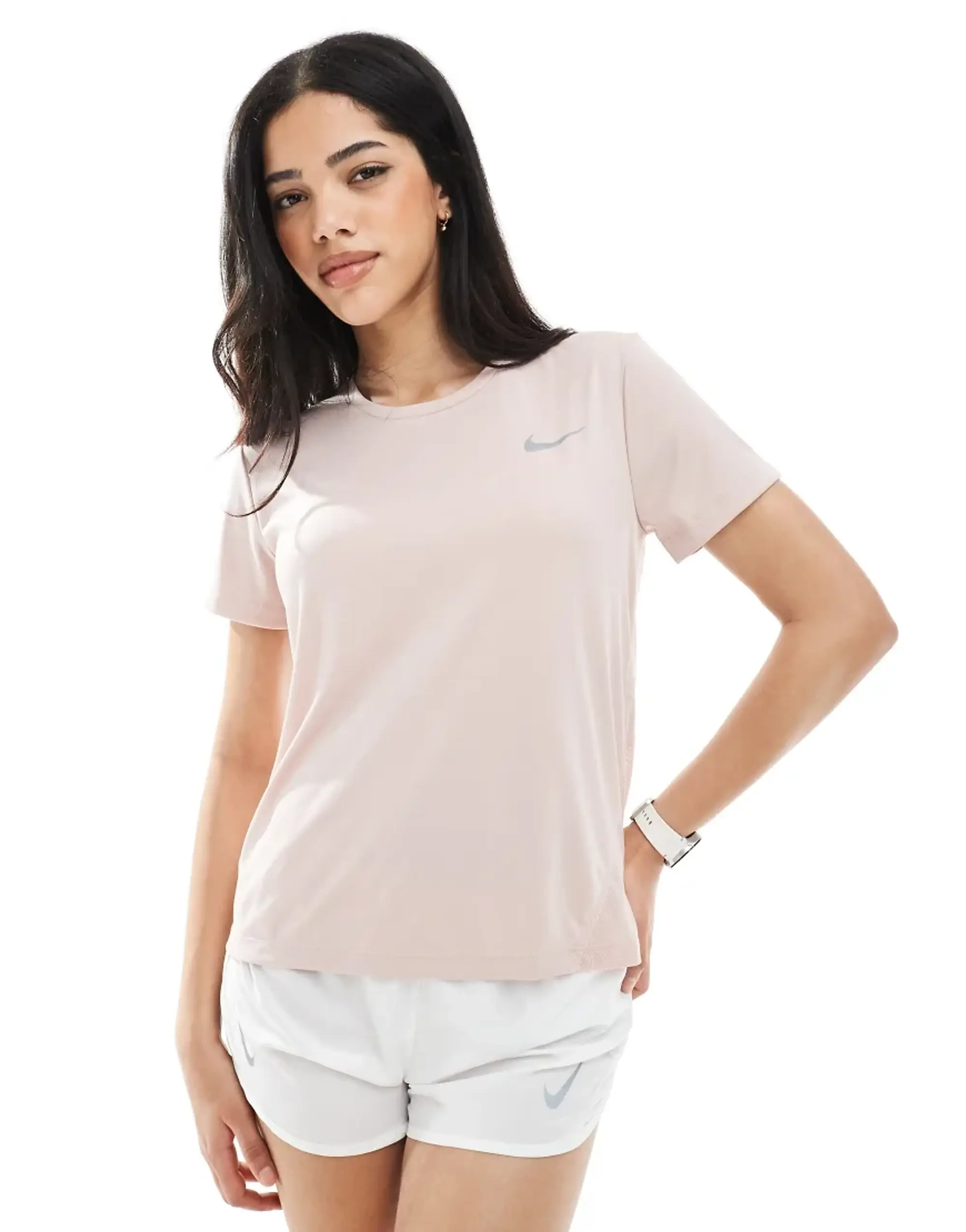 Nike Running Dri-Fit Short Sleeve Cropped T-Shirt In Pink-Black