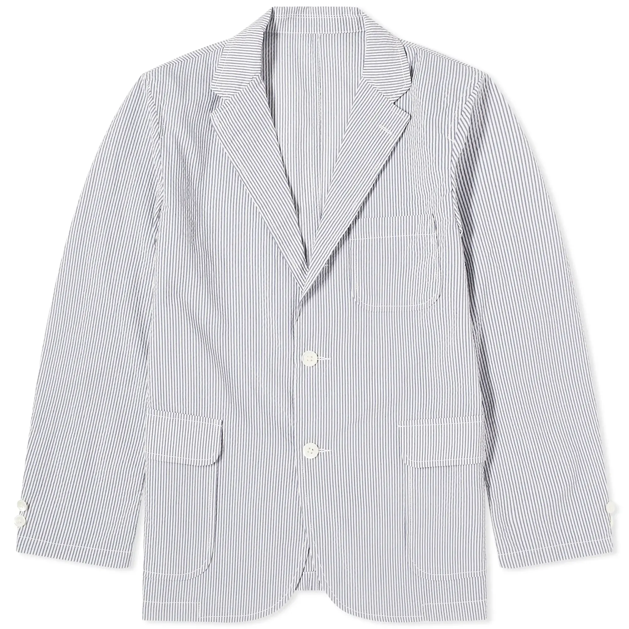 Beams Plus Men's 3 Button COOLMAX® Seersucker Blazer Blue Stripe