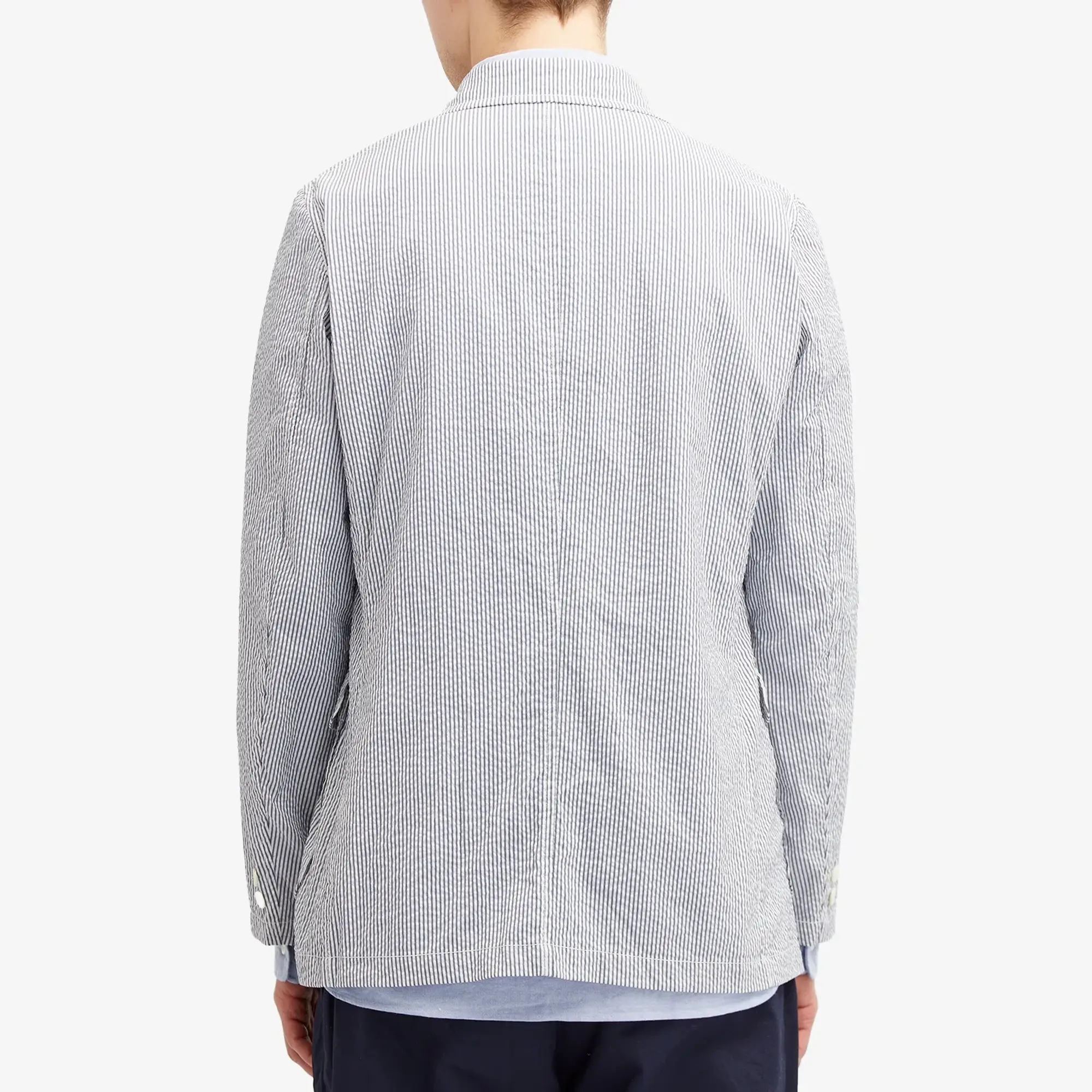 Beams Plus Men's 3 Button COOLMAX® Seersucker Blazer Blue Stripe