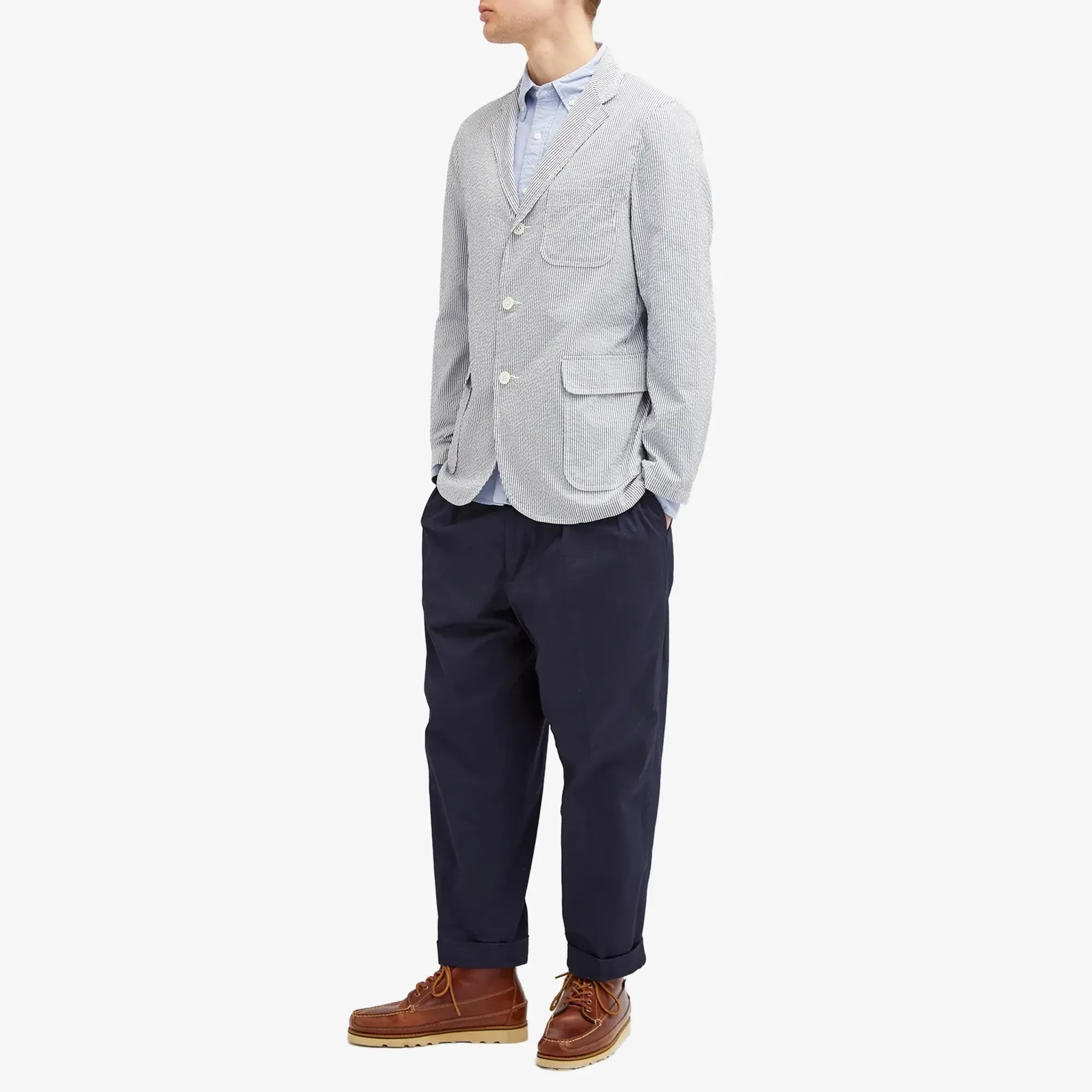 Beams Plus Men's 3 Button COOLMAX® Seersucker Blazer Blue Stripe