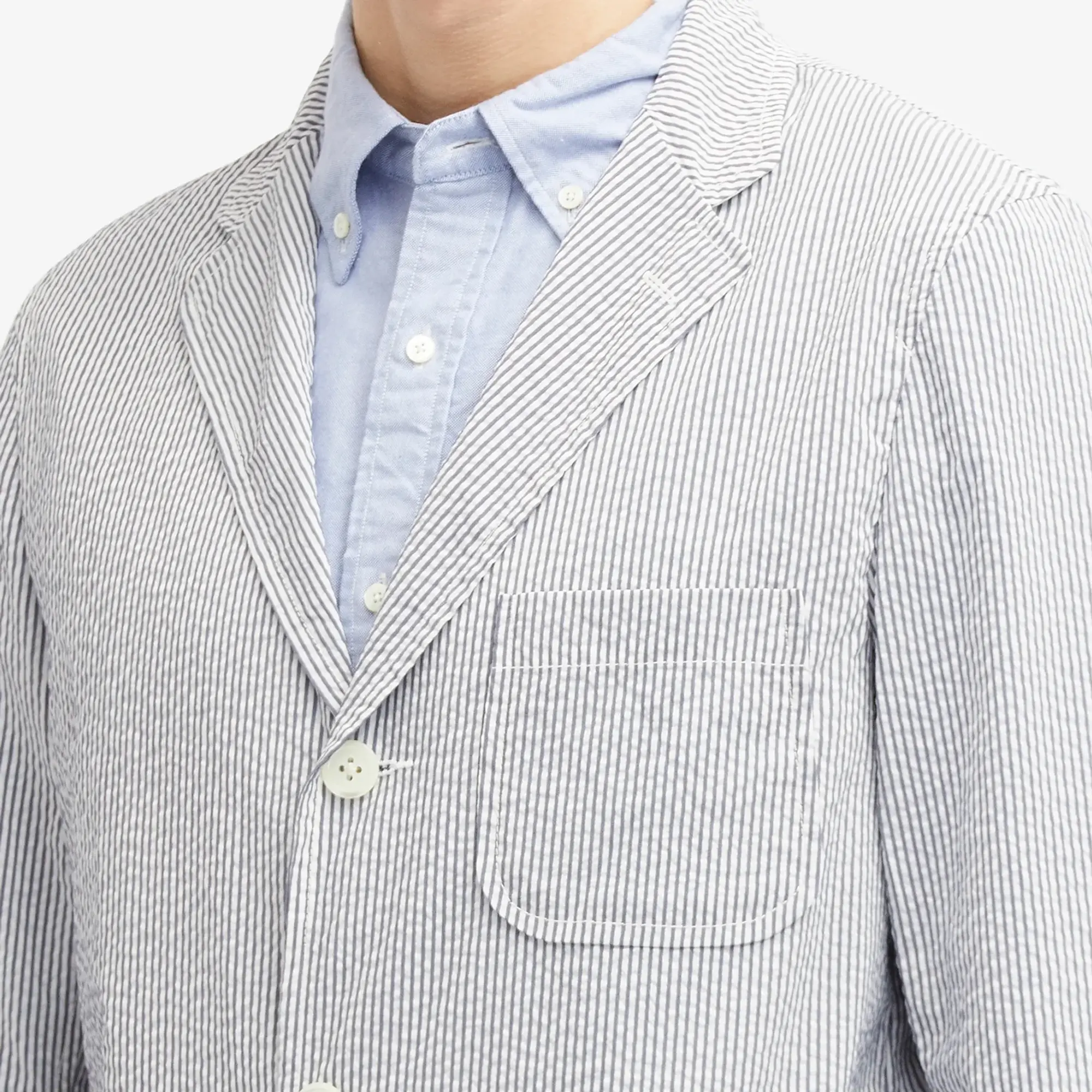 Beams Plus Men's 3 Button COOLMAX® Seersucker Blazer Blue Stripe
