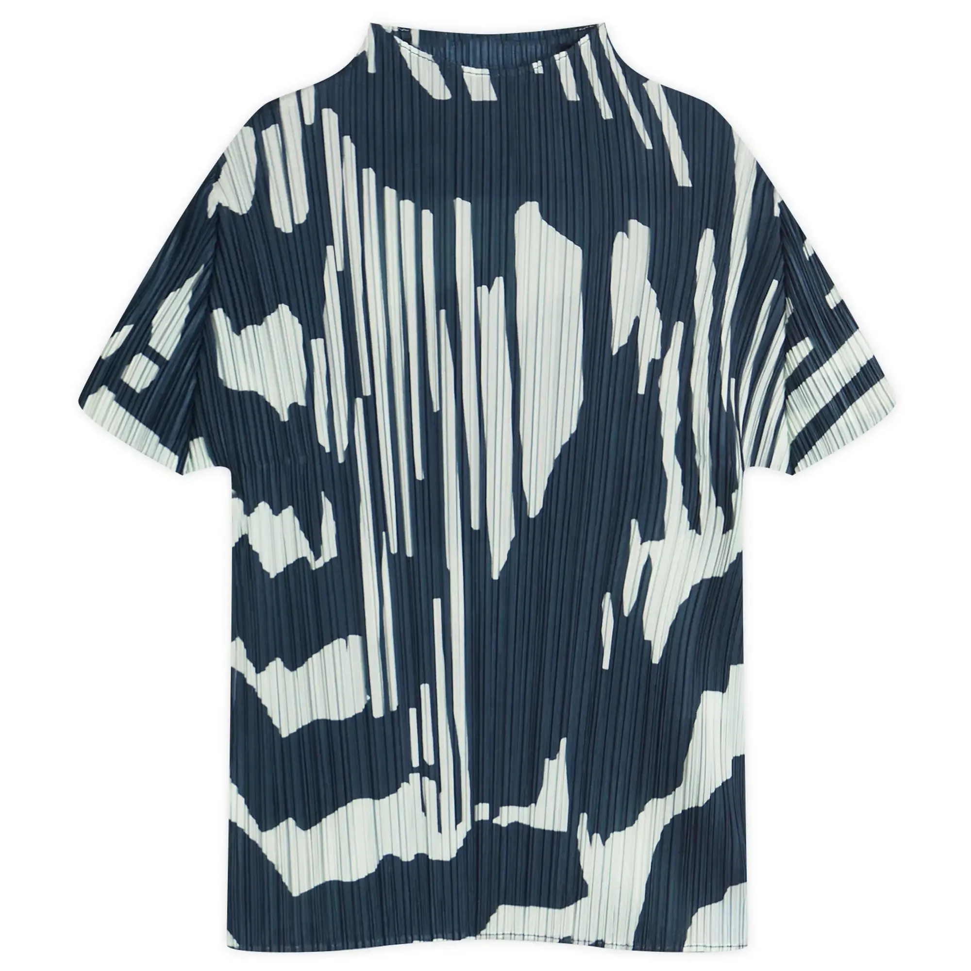 Pleats Please Issey Miyake Women's Refraction Print Pleated Top Grayish Navy