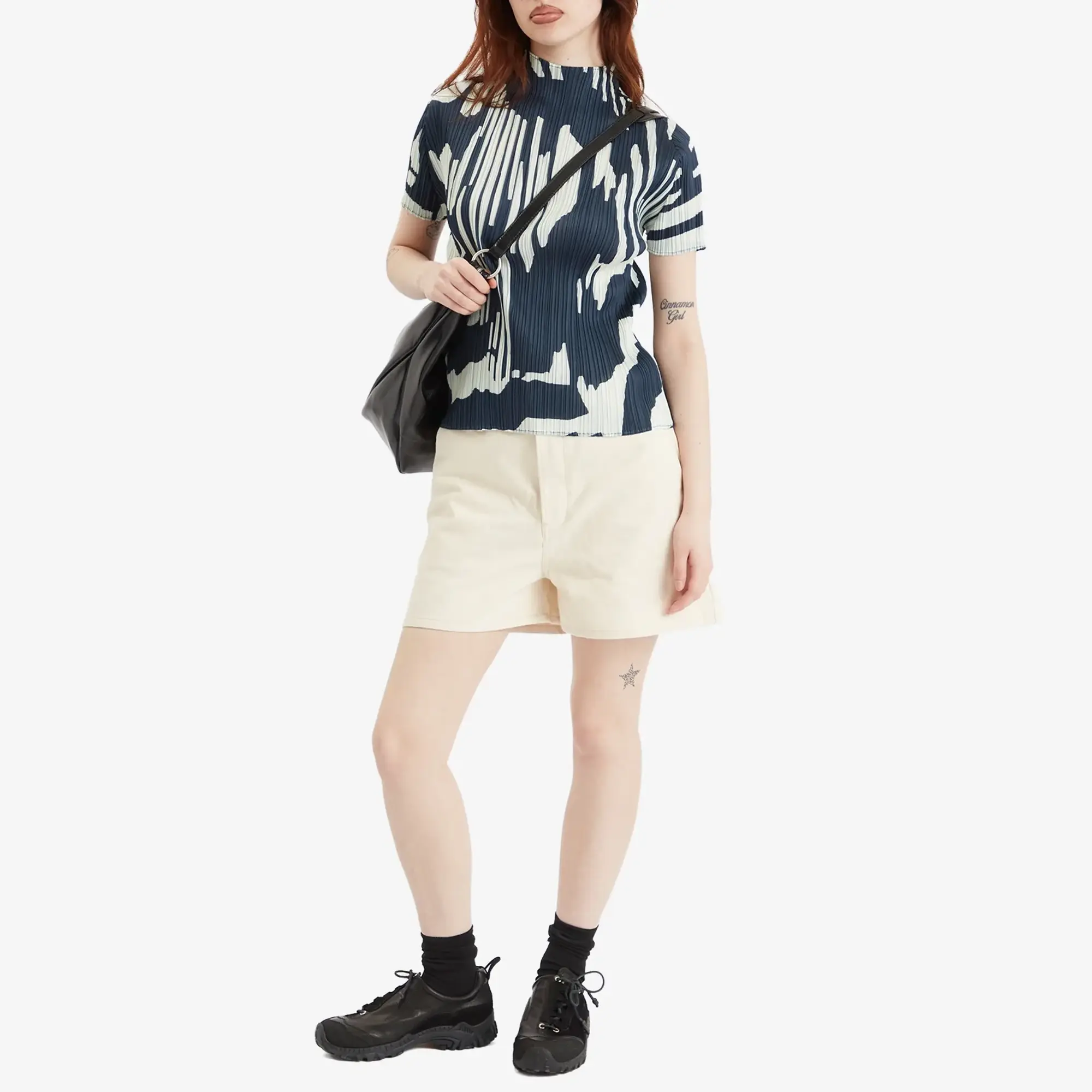 Pleats Please Issey Miyake Women's Refraction Print Pleated Top Grayish Navy