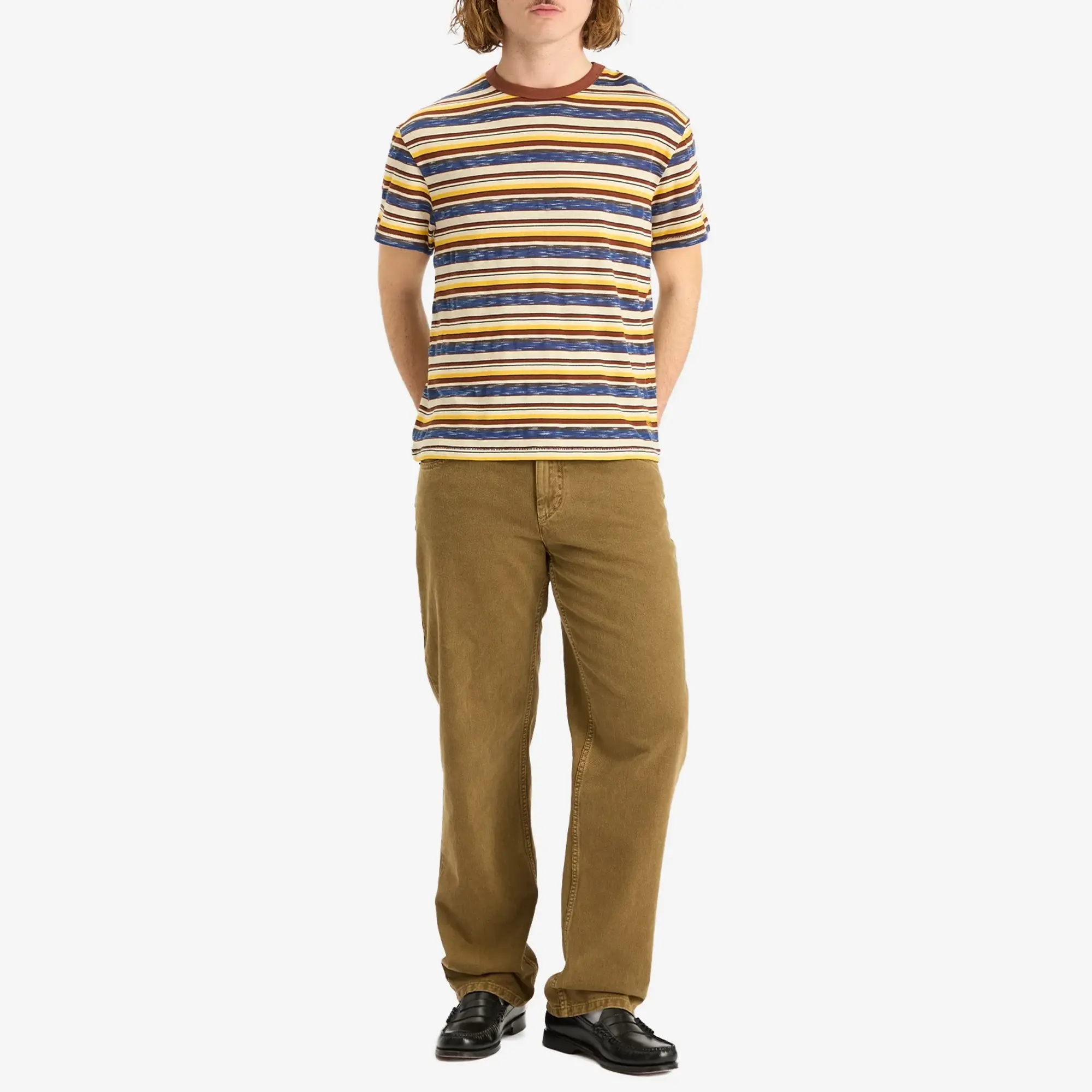 Brain Dead Men's Toni Stripe T-Shirt Yellow Multi