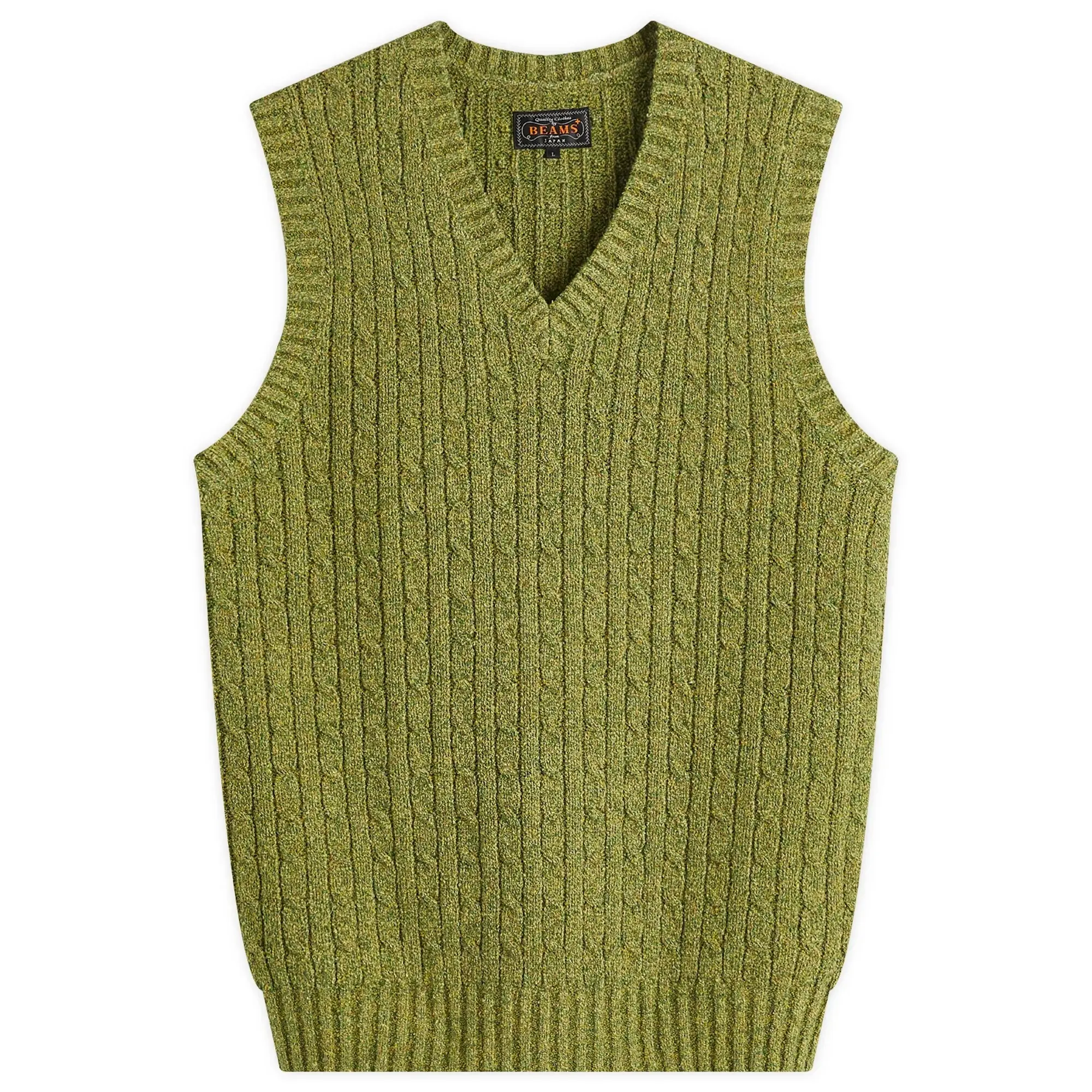 Beams Plus Men's Cotton Linen Cable Vest Green