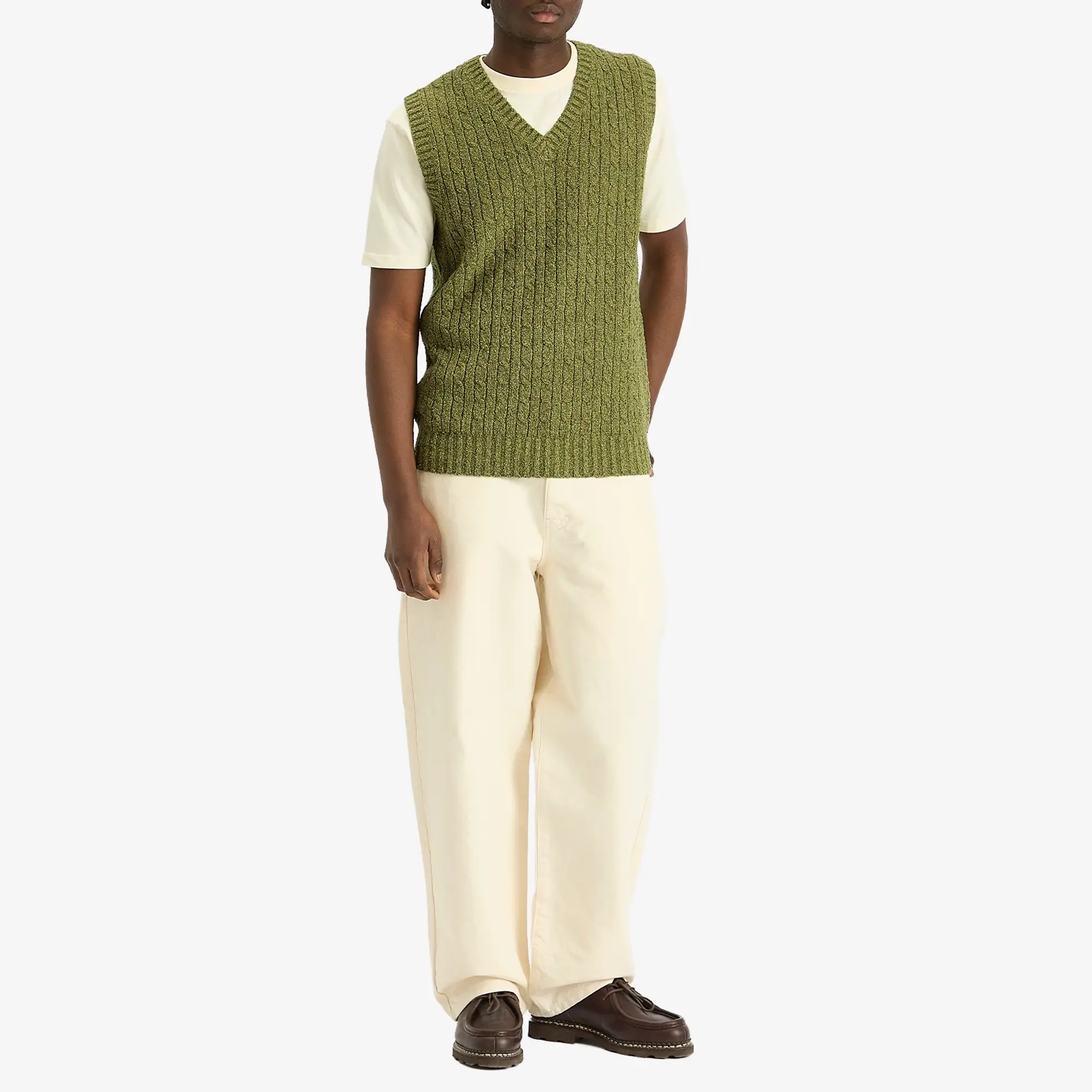 Beams Plus Men's Cotton Linen Cable Vest Green