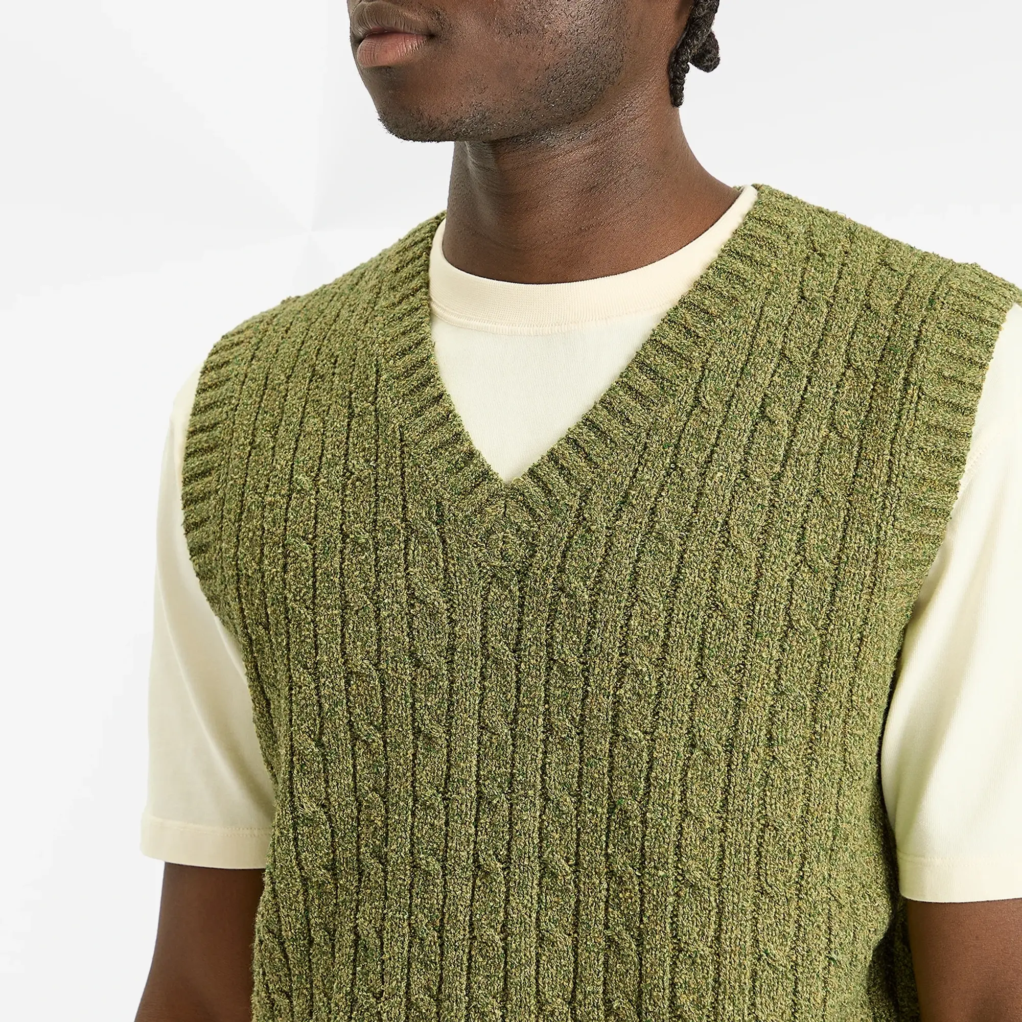 Beams Plus Men's Cotton Linen Cable Vest Green