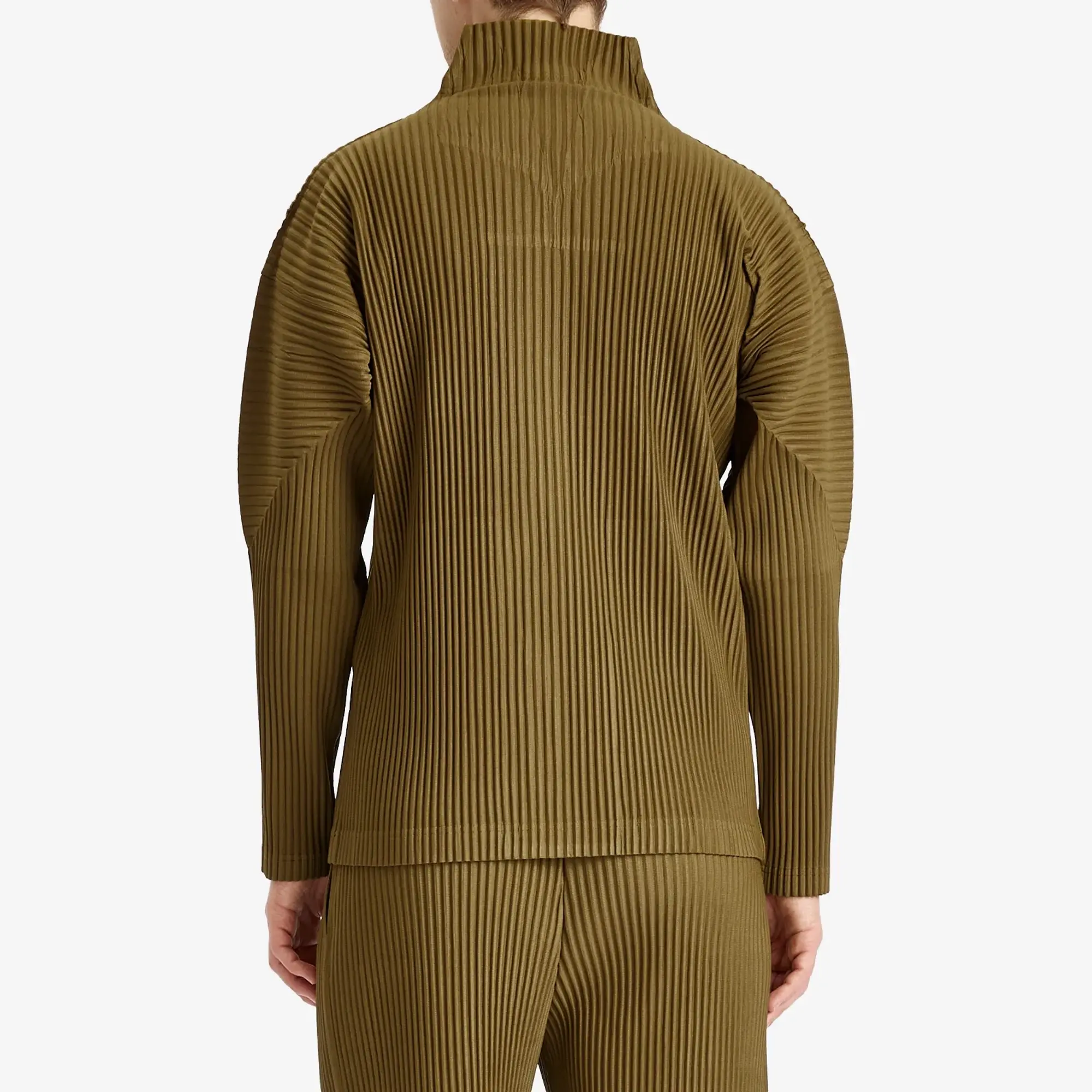 Homme Plissé Issey Miyake Men's Pleated Zip Track Top Olive Khaki