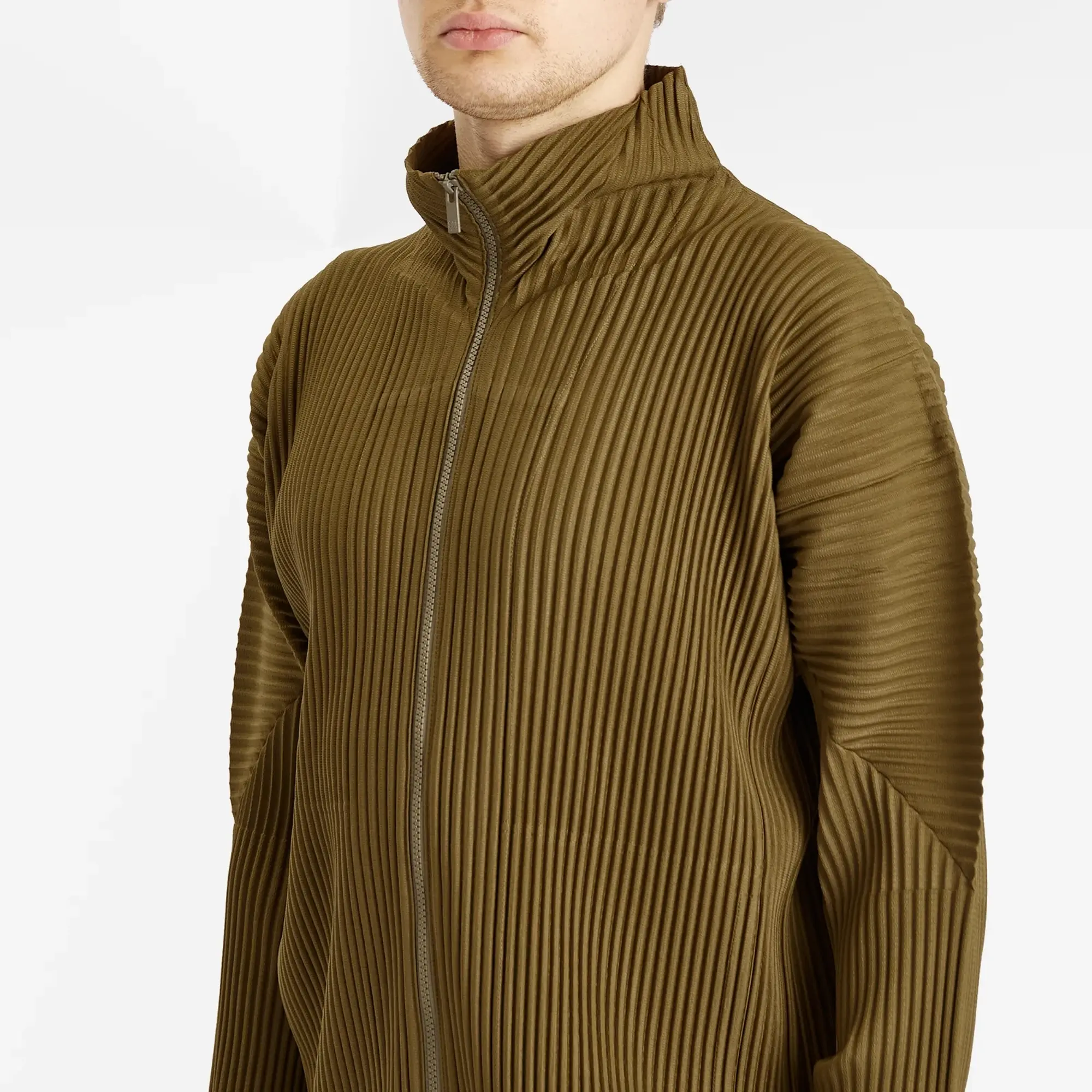 Homme Plissé Issey Miyake Men's Pleated Zip Track Top Olive Khaki