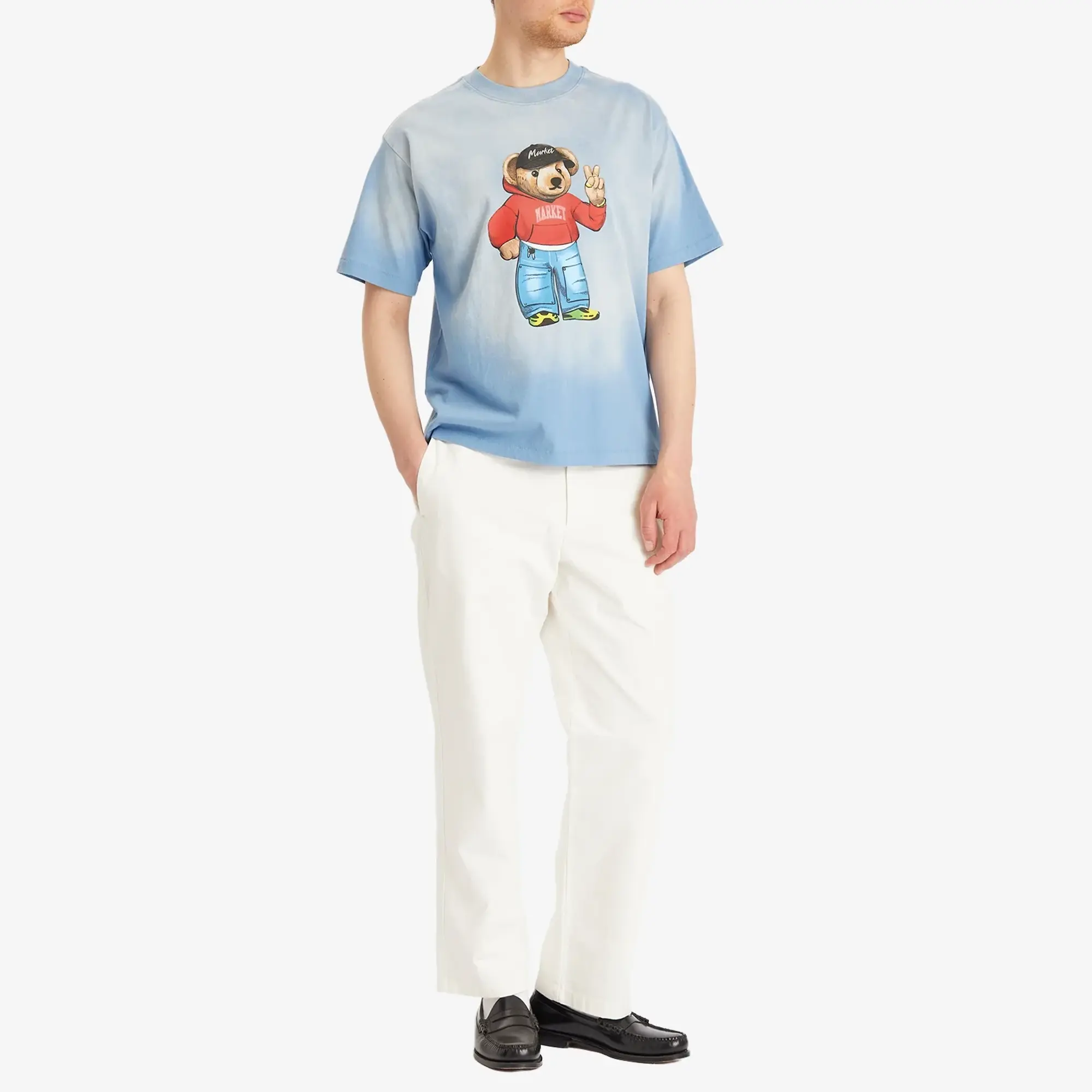 MARKET Men's Fit Check Bear T-Shirt Sky-Blue