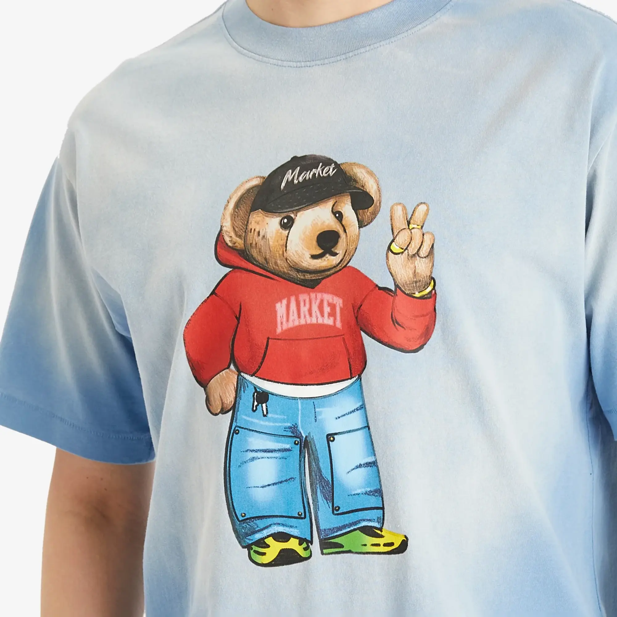 MARKET Men's Fit Check Bear T-Shirt Sky-Blue