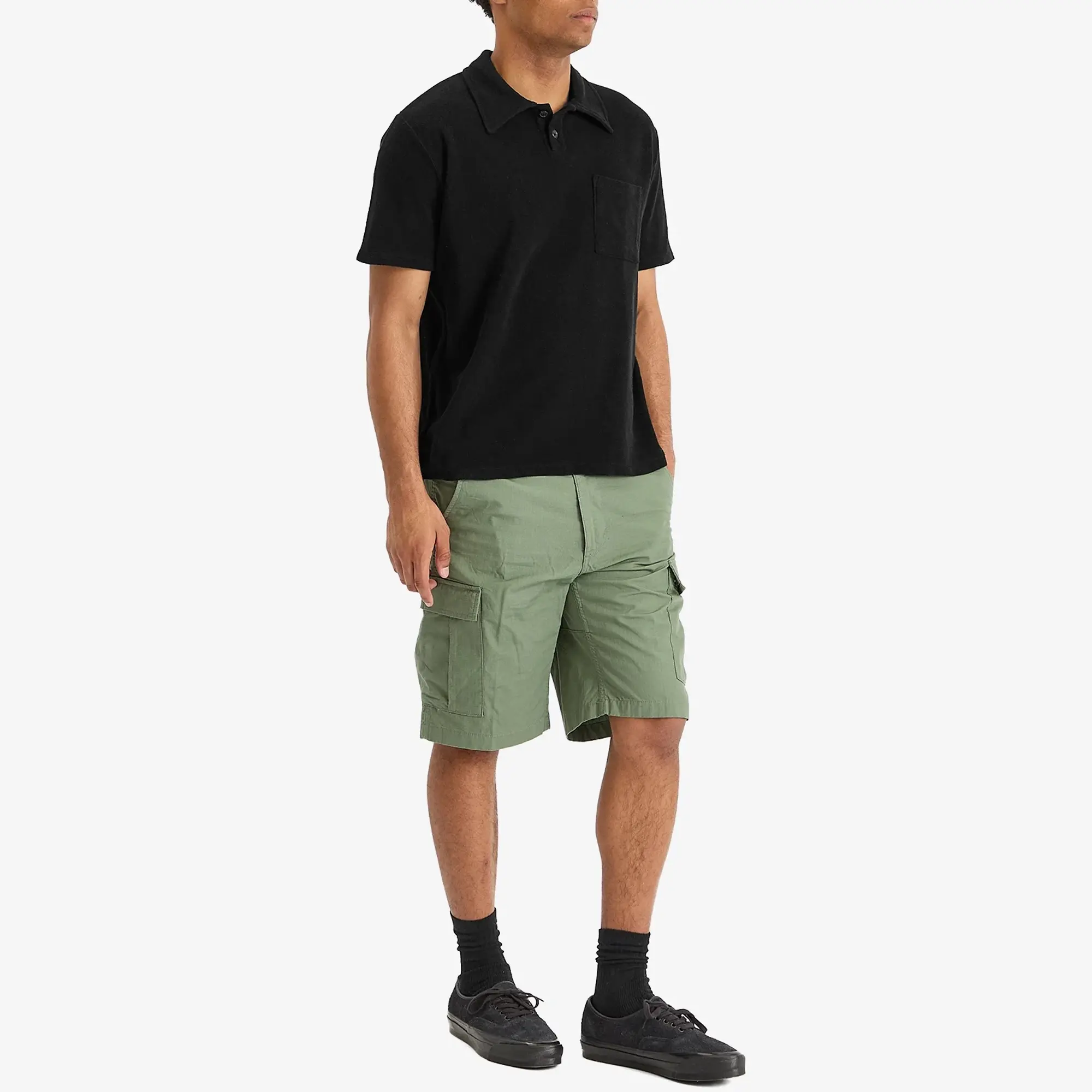 Universal Works Men's Newlyn Light Weight Terry Polo Black