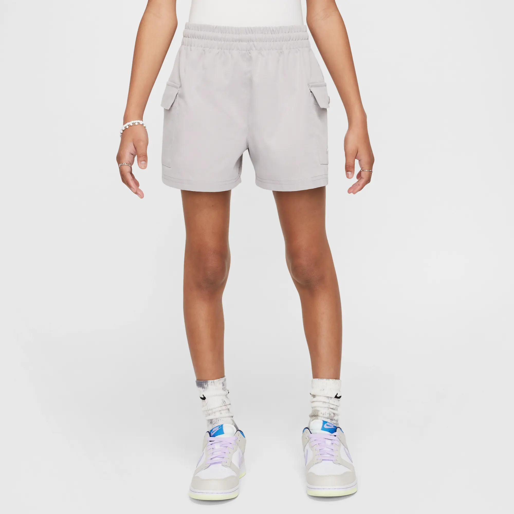 Nike Sportswear Girls' Woven Cargo Shorts - Grey - Polyester