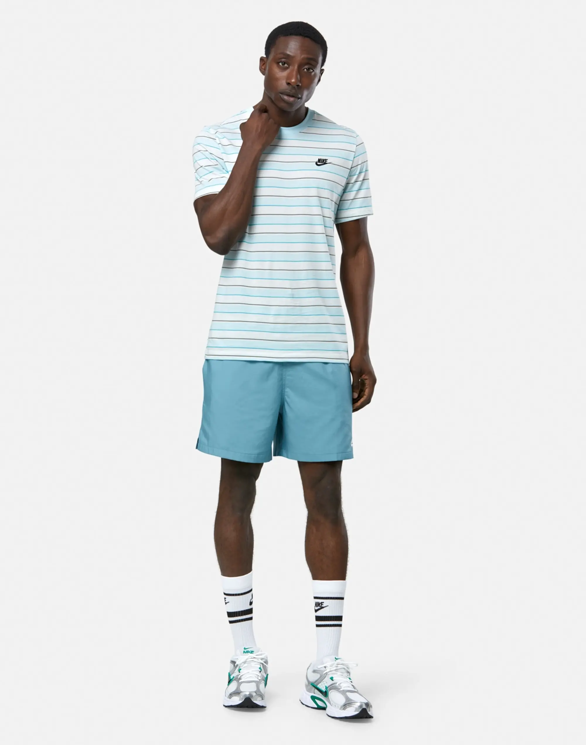 Men's Nike Club Stripe T-Shirt in White/Blue 