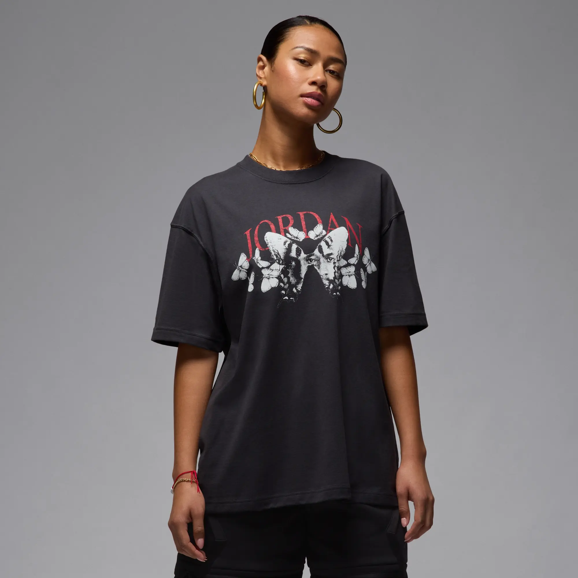 Nike Jordan Women's Oversized Graphic T-Shirt - Black - Cotton