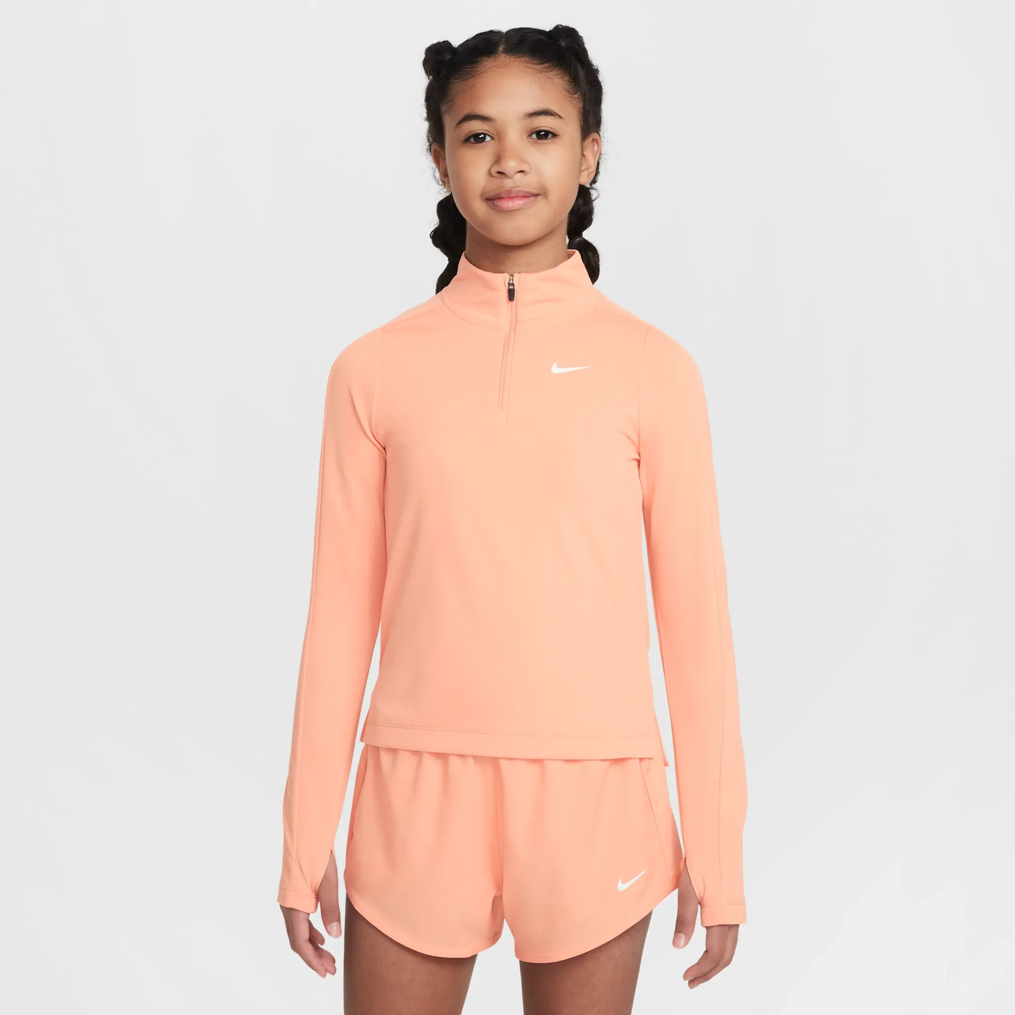 Nike Girls' Dri-FIT Long-Sleeve 1/4-Zip Top - Orange - Polyester