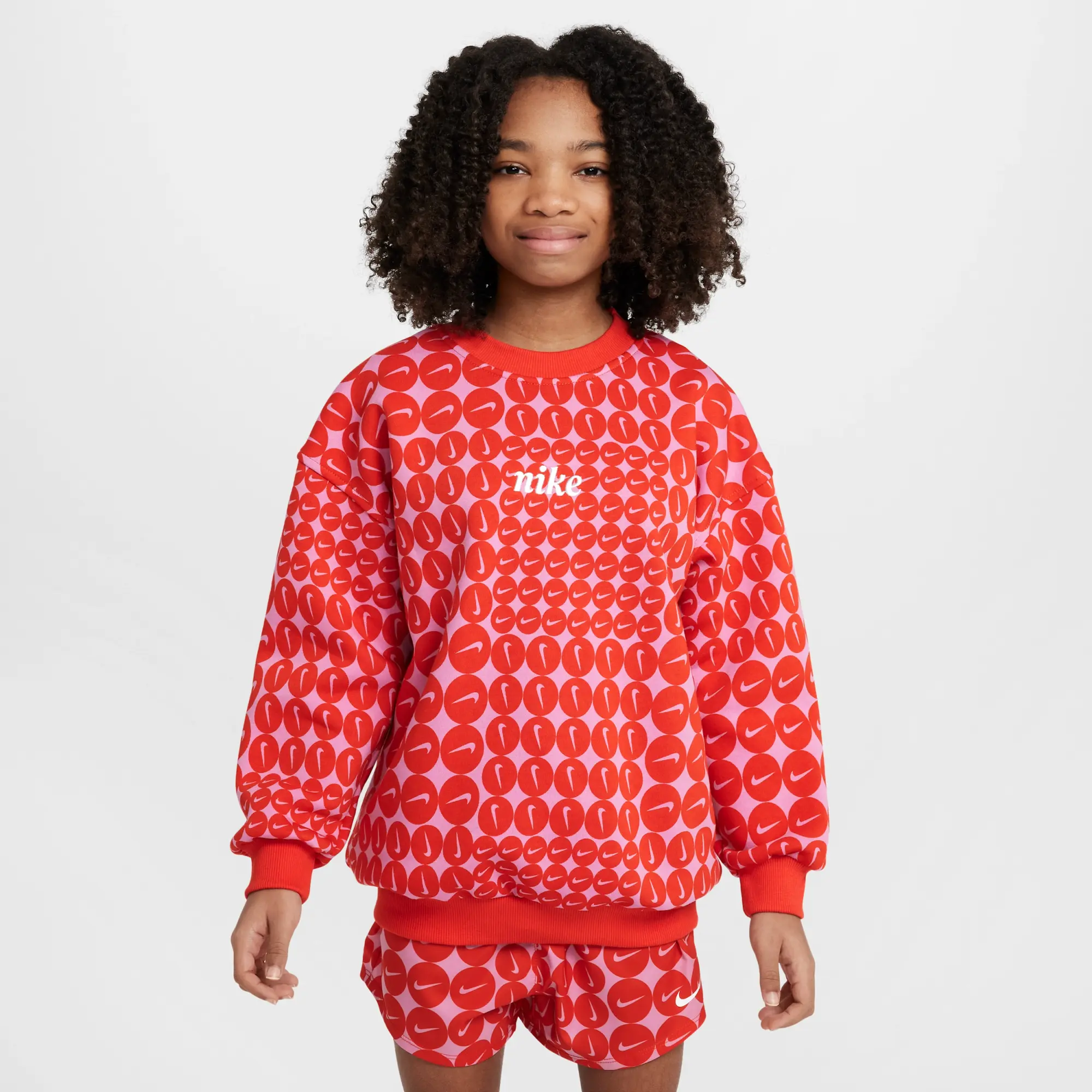 Nike Sportswear Club Fleece Older Kids' (Girls') Oversized Crew-Neck Sweatshirt - Red - Cotton/Polyester