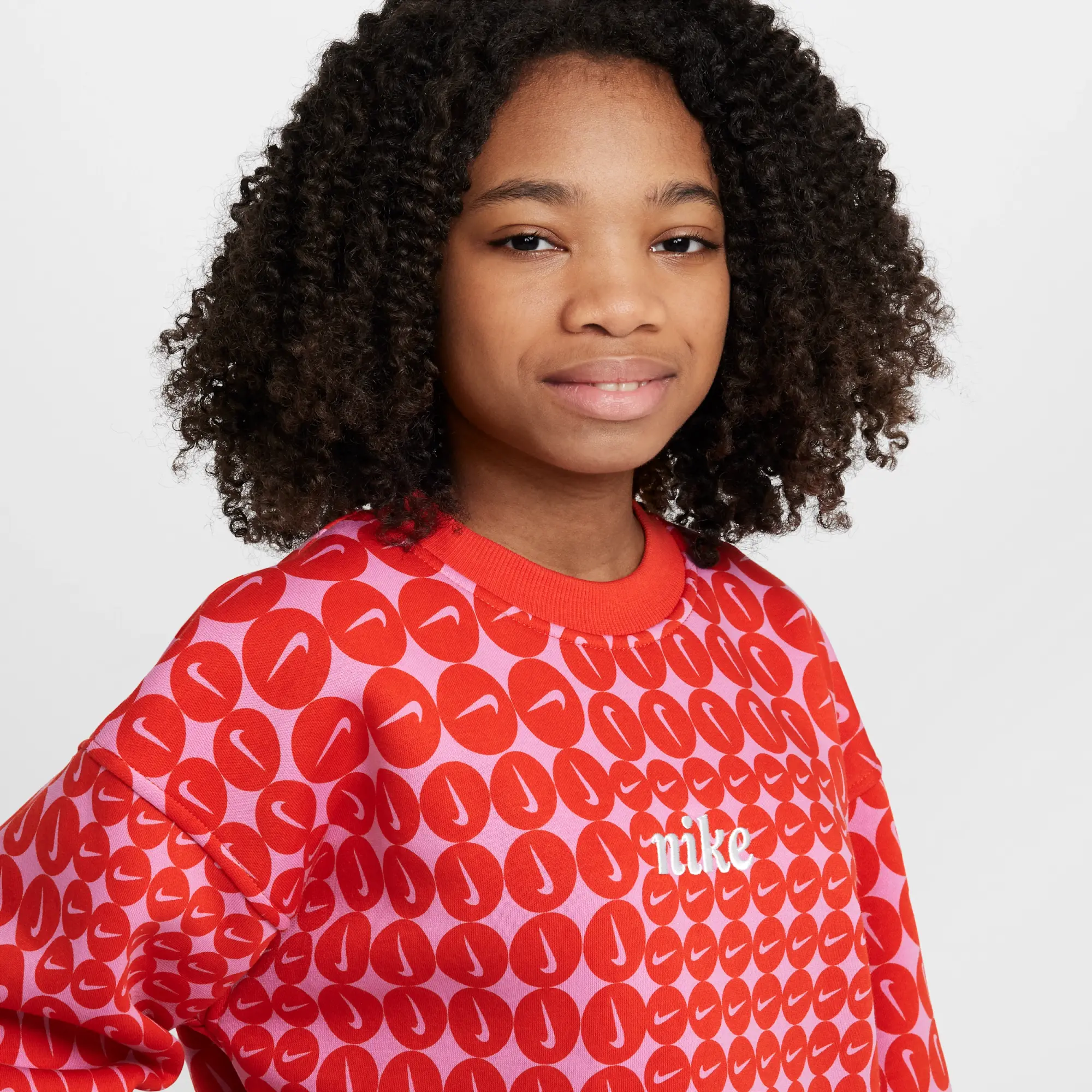 Nike Sportswear Club Fleece Older Kids' (Girls') Oversized Crew-Neck Sweatshirt - Red - Cotton/Polyester