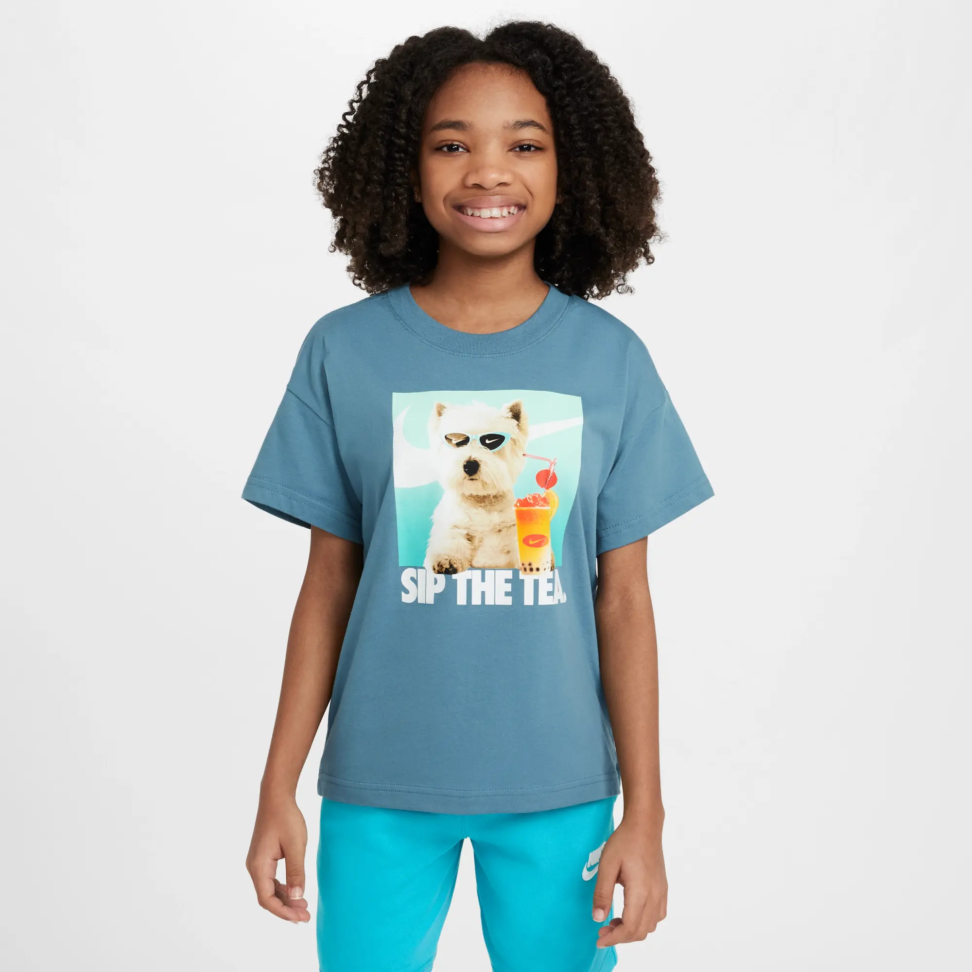 Nike Sportswear Older Kids' (Girls') T-Shirt - Blue - Cotton
