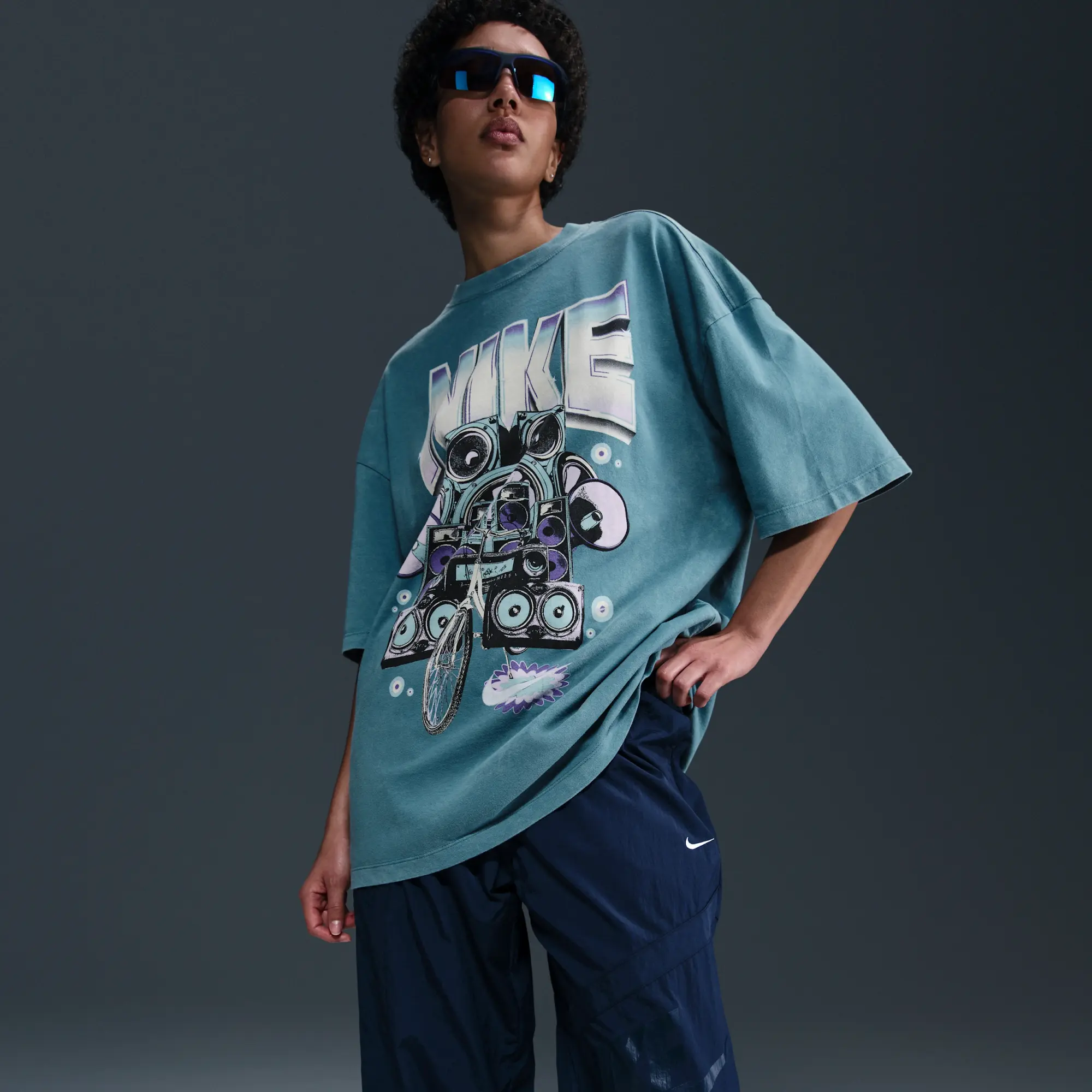 Nike Sportswear Women's Oversized Short-Sleeve T-Shirt - Blue - Cotton