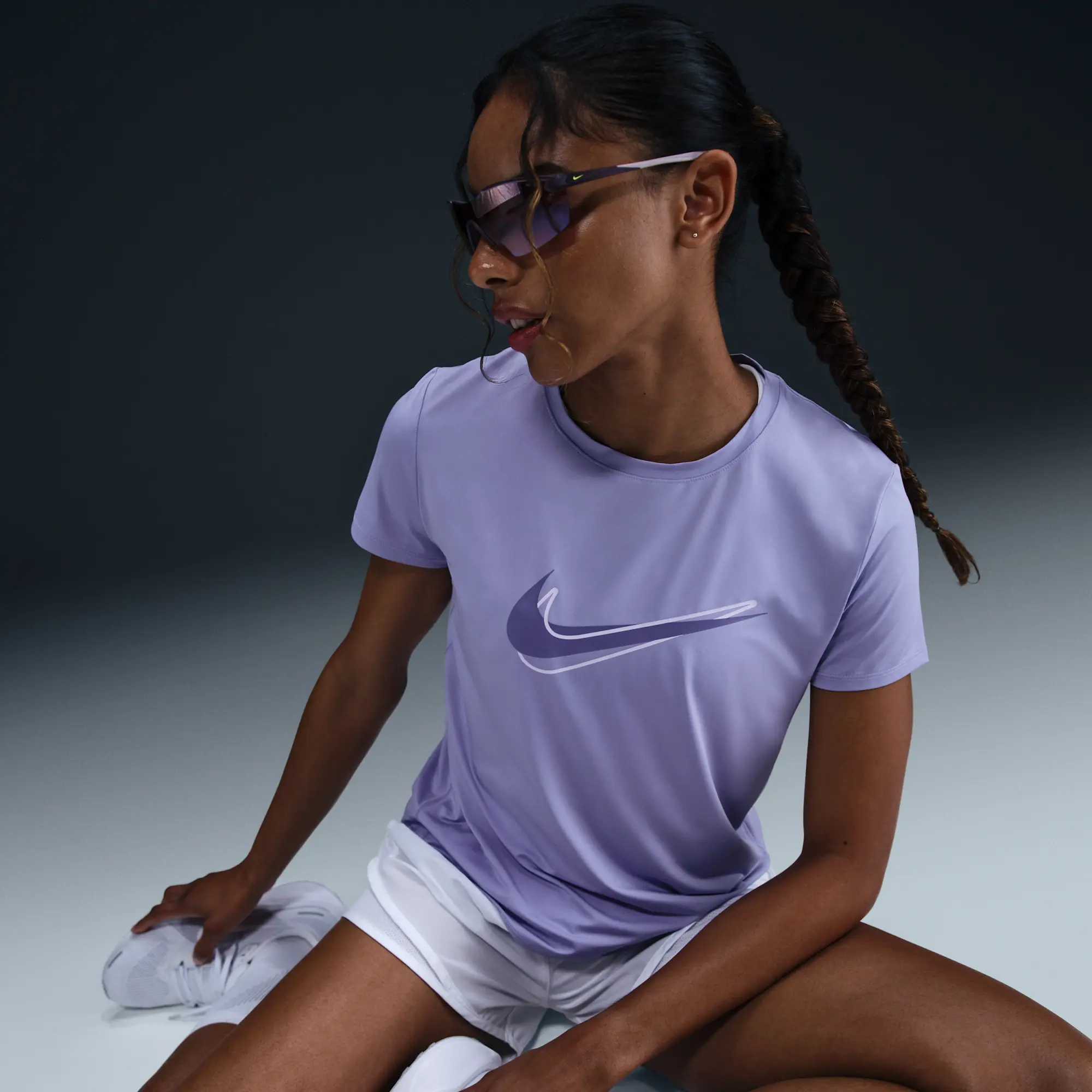 Nike One Swoosh Women's Dri-FIT Short-Sleeve Running Top - Purple - Polyester/Elastane