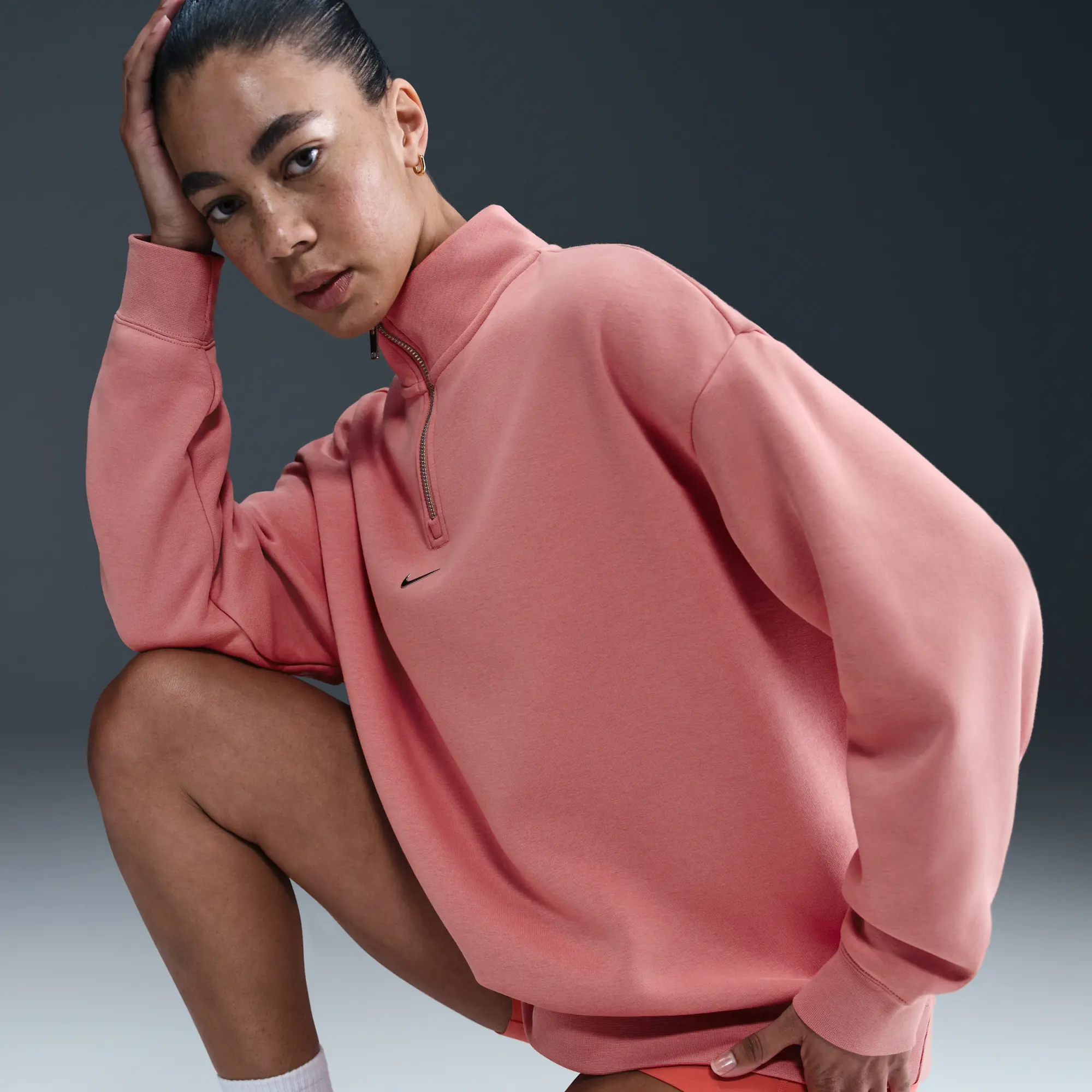 Nike Sportswear Women's Fleece 1/4-Zip Top - Pink - Cotton/Polyester