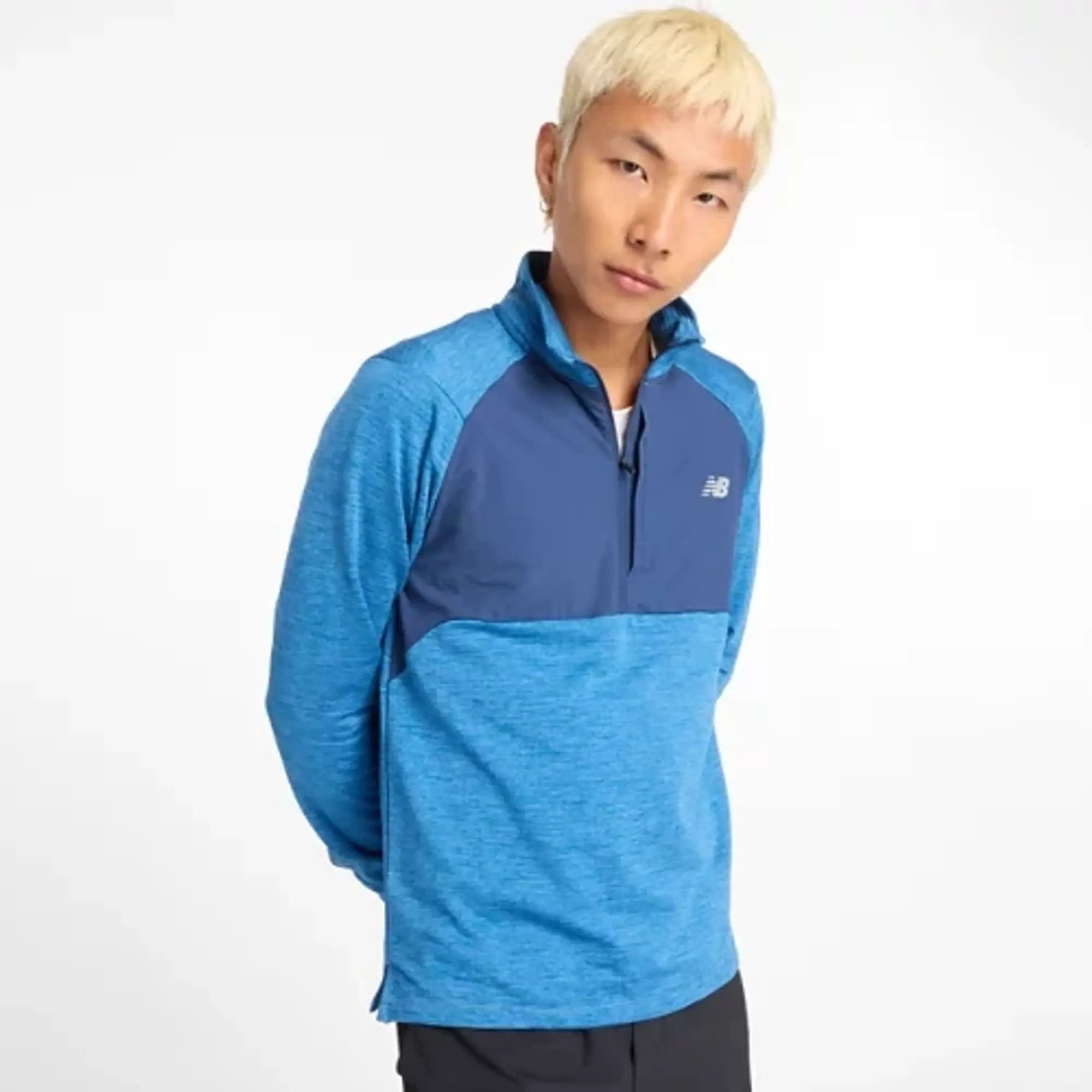 New Balance Men's Athletics Heat Grid 1/2 Zip in Blue Poly Knit