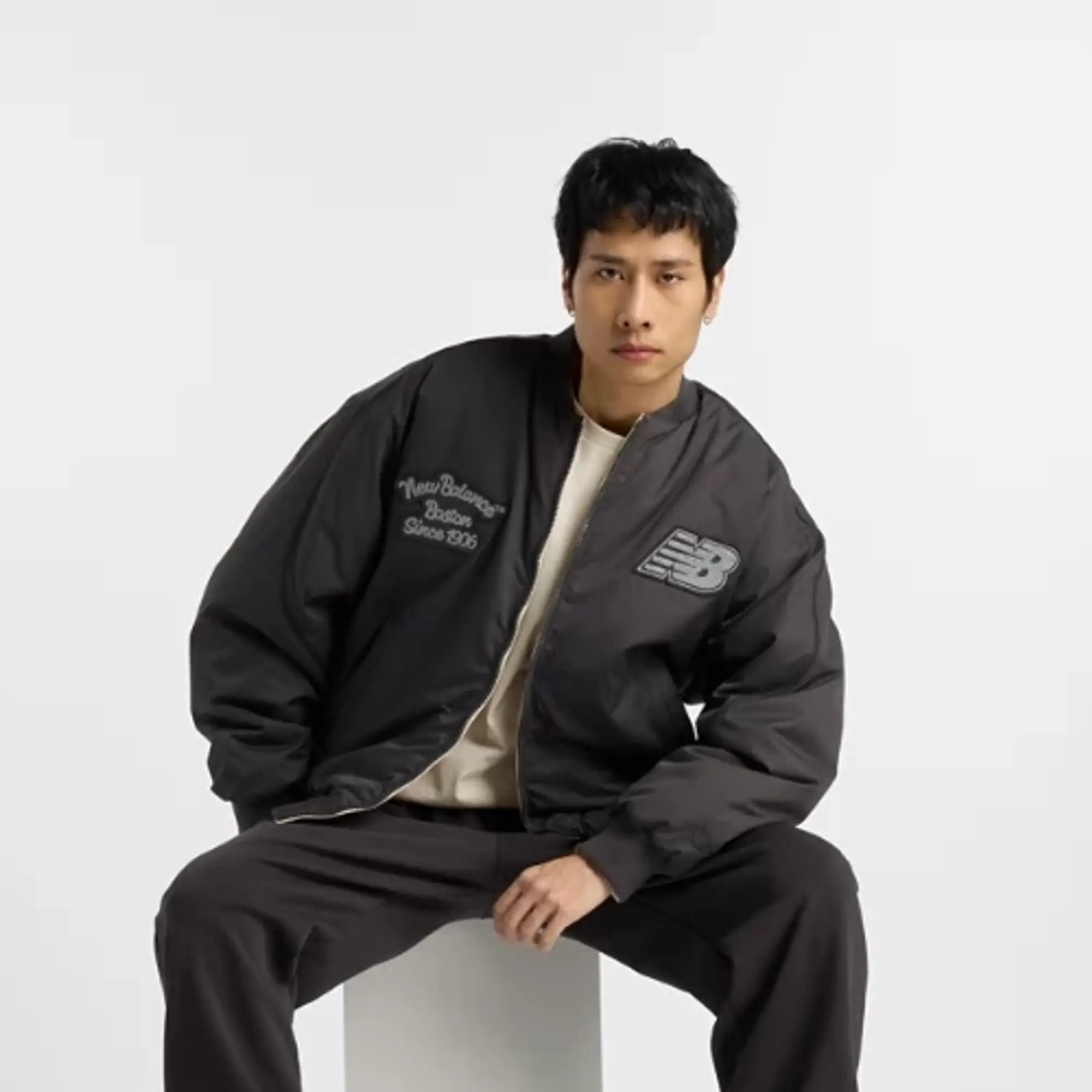 New Balance Men's NBX Lunar New Year Woven Bomber Jacket in Grey Polywoven