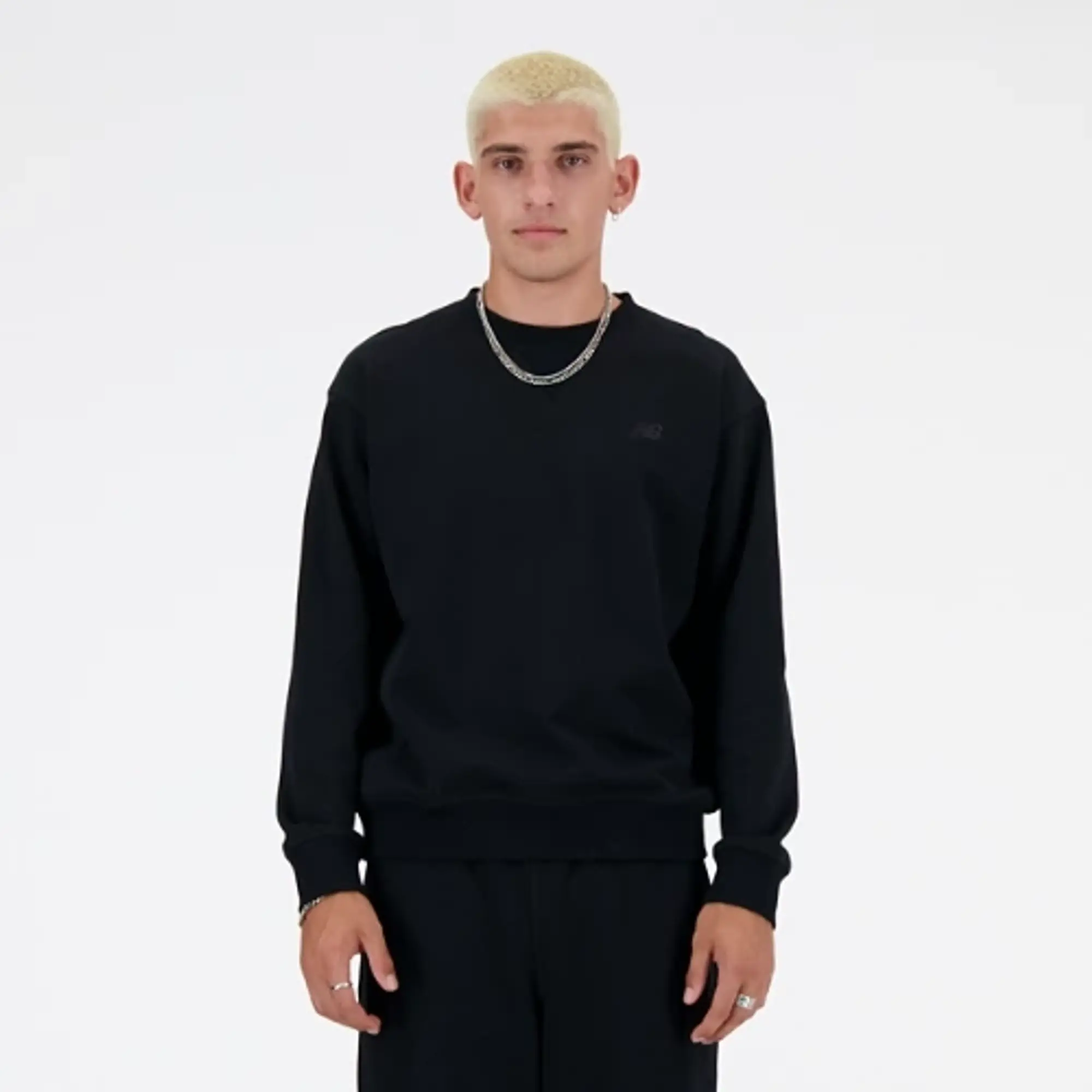 New Balance Men's Athletics French Terry Crew in Black Cotton