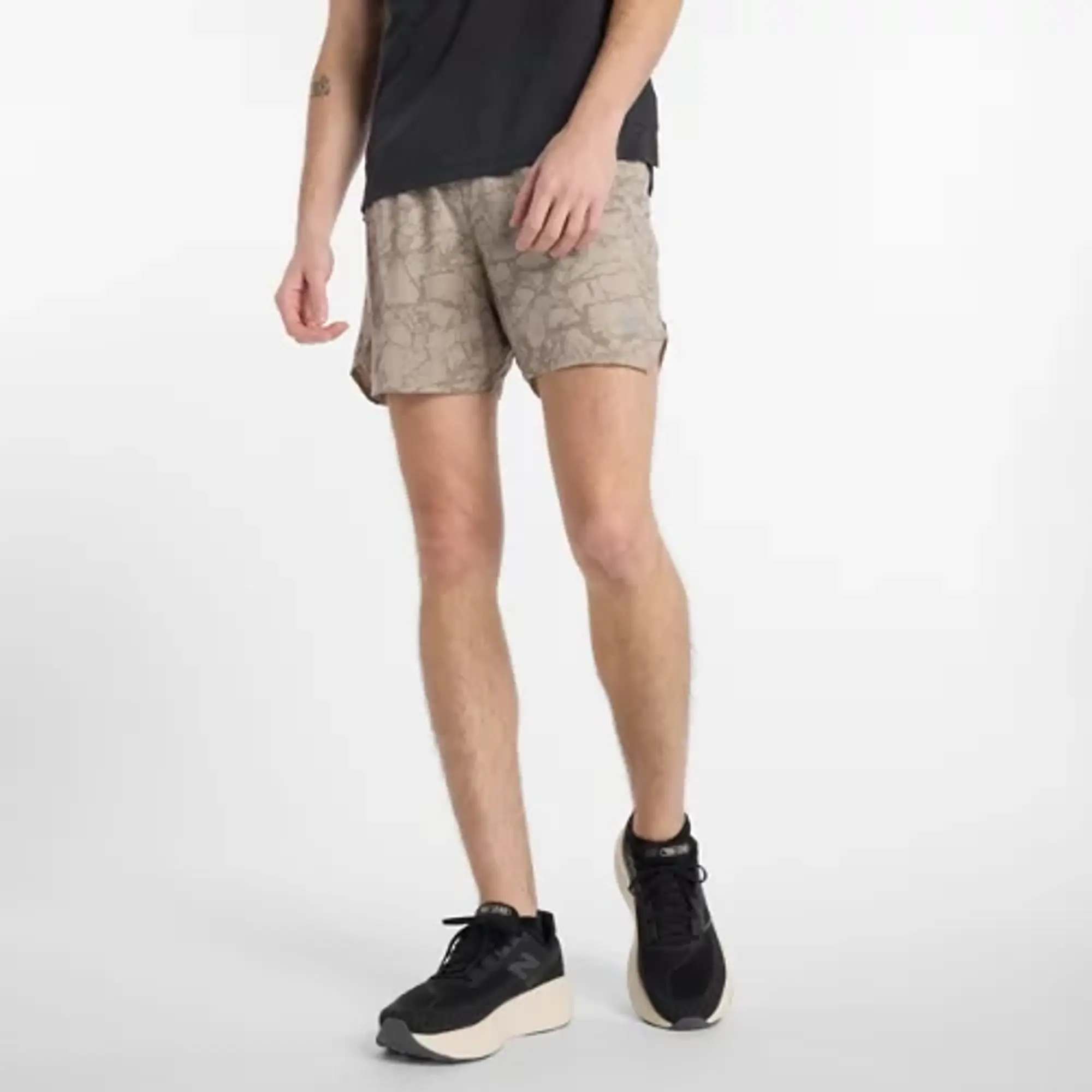 New Balance Men's RC Printed Short 5" in Beige Polywoven