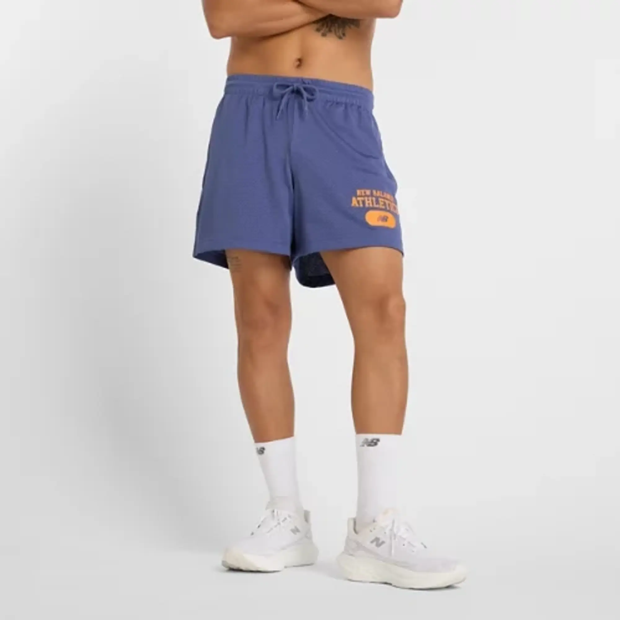 New Balance Men's Heritage Mesh Graphic Short 5" in Blue Poly Knit
