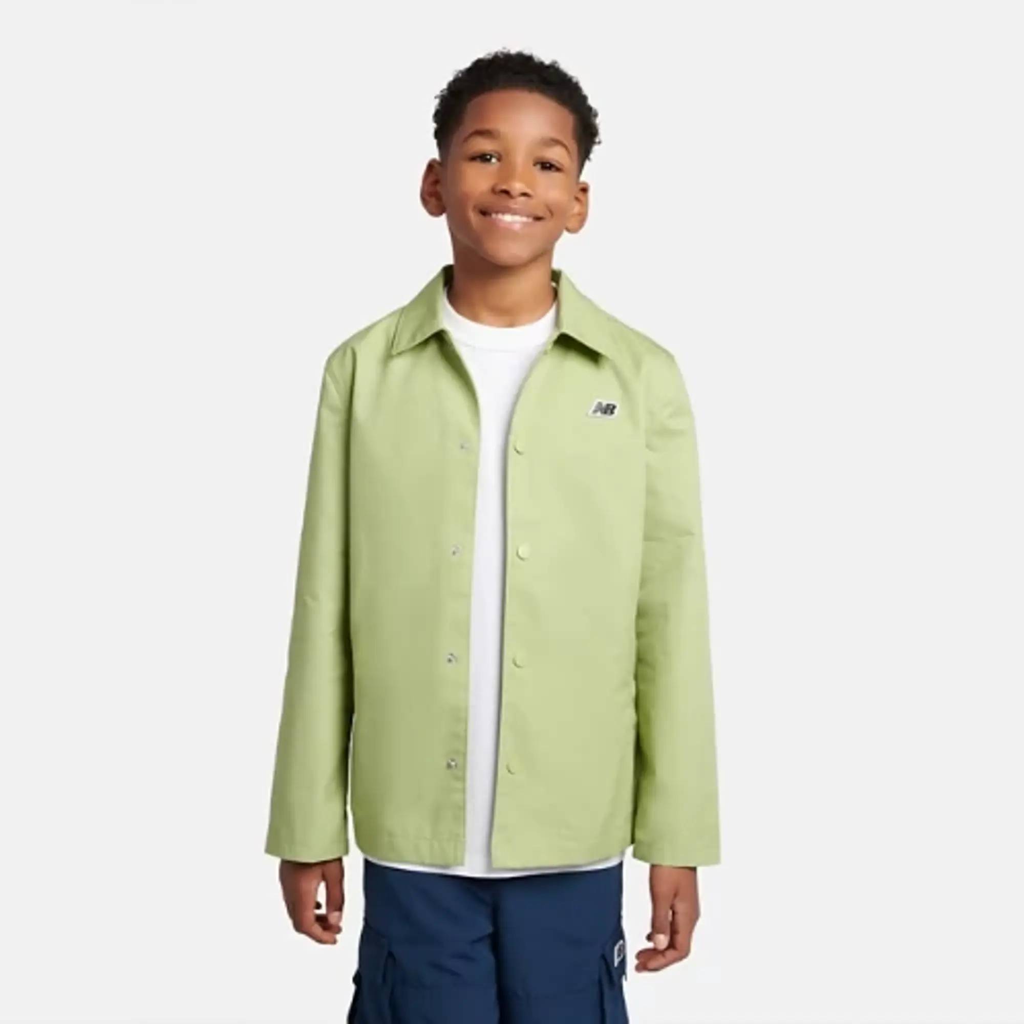 New Balance Boys Premium Raglan Coach Jacket in Green Nylon