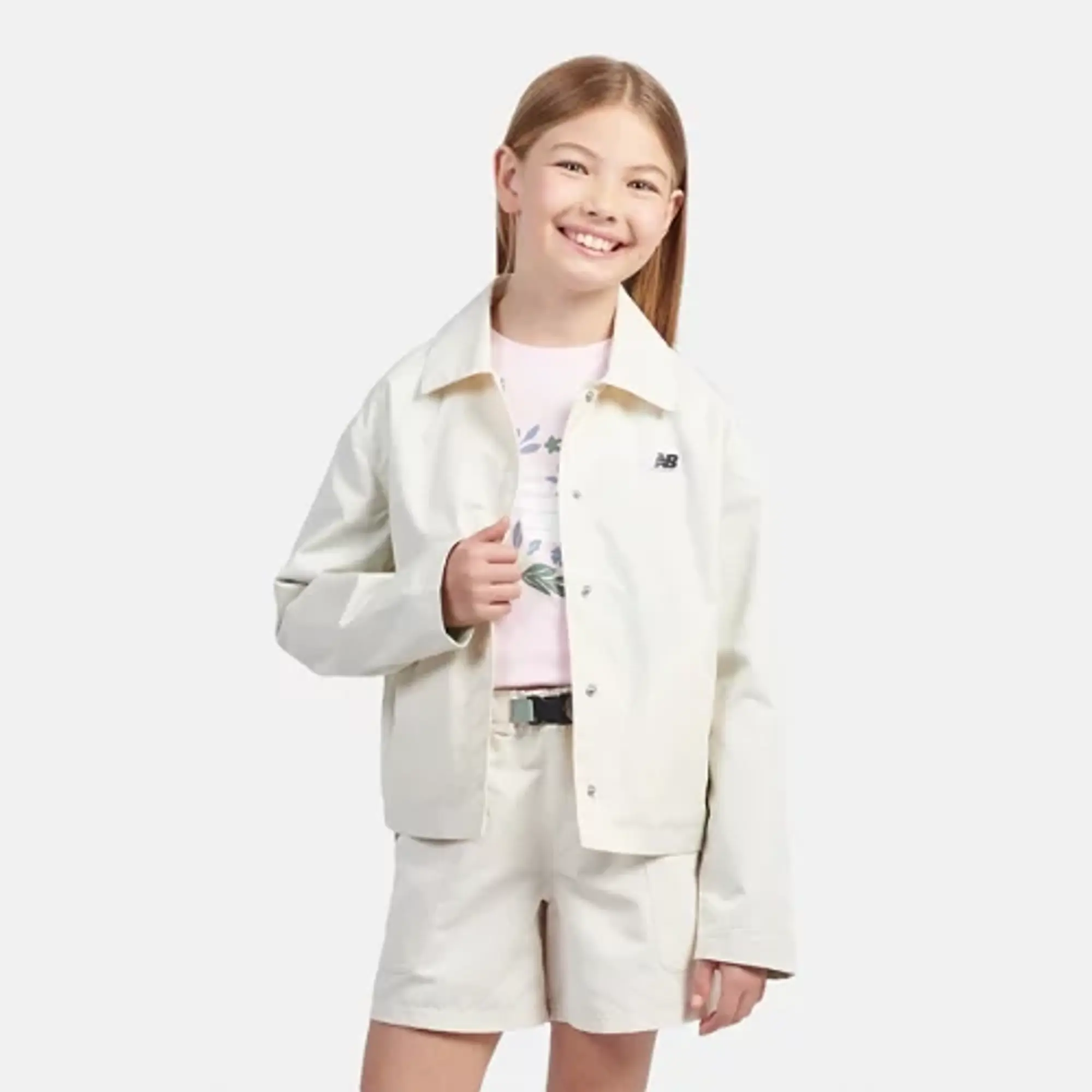 New Balance Girls Premium Coach Jacket in Beige Nylon