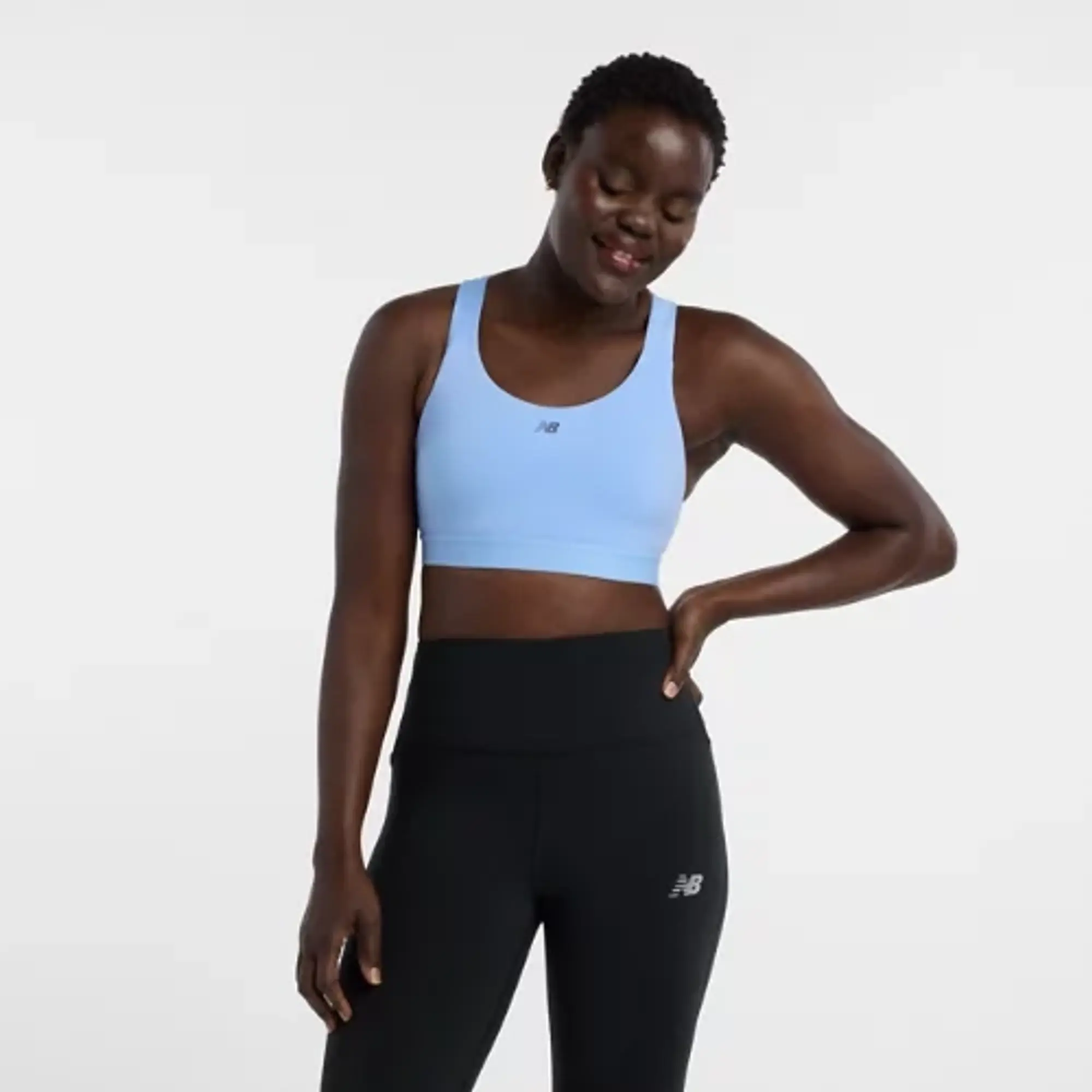 New Balance Women's NB Essential Train Bra in Blue Poly Knit