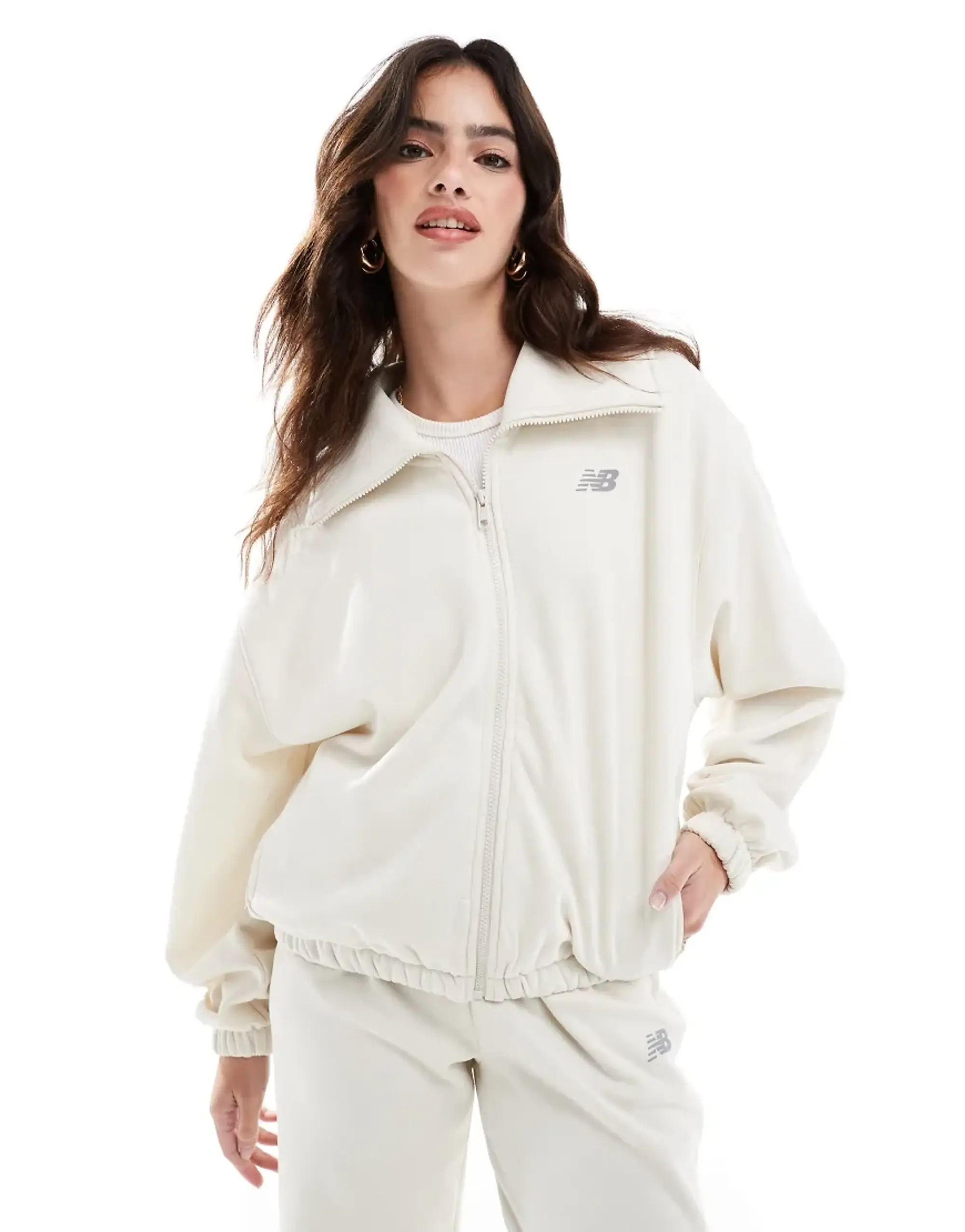 New Balance Performance Fleece Full Zip In Beige-Brown
