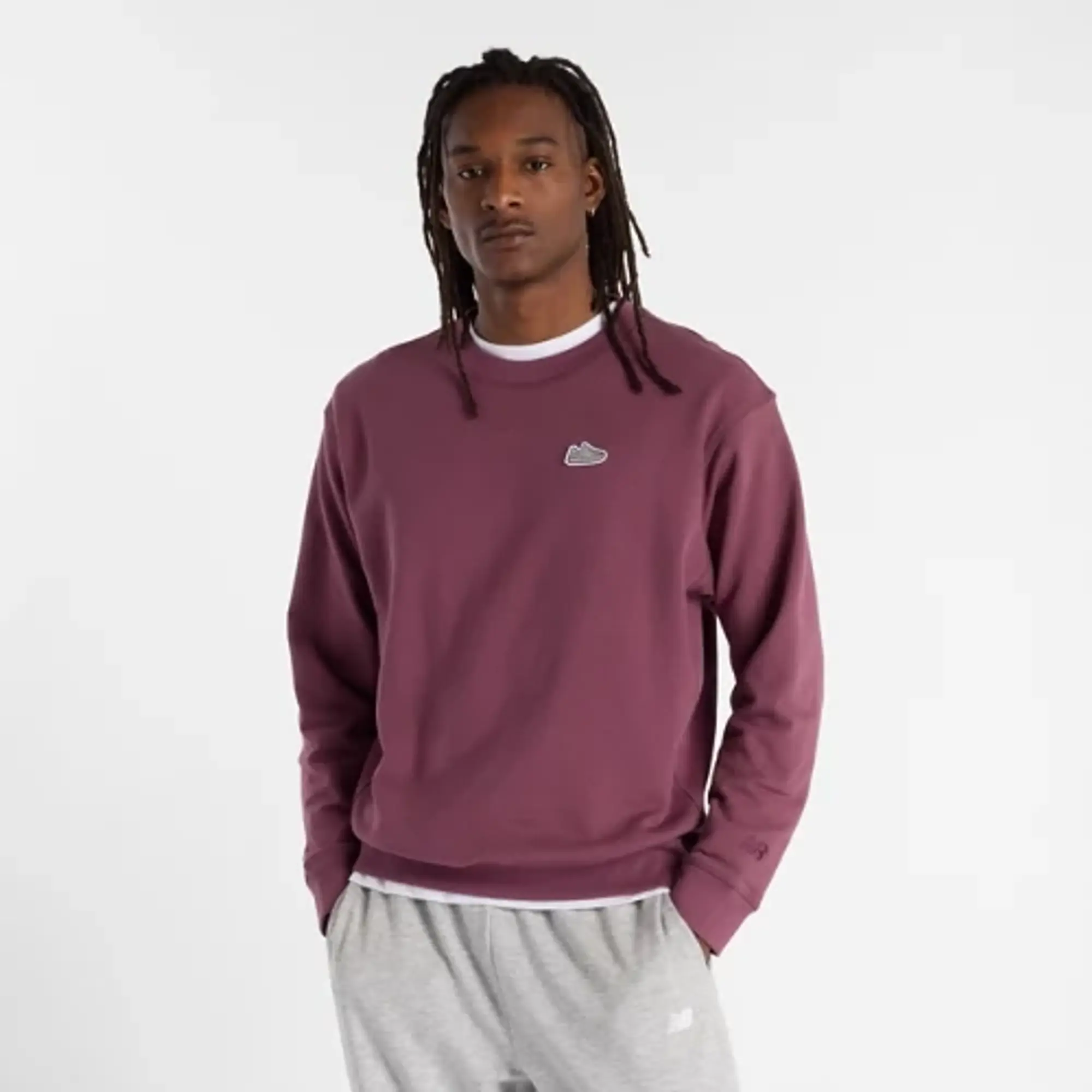 New Balance Men's Athletics 574 Patch Crew in Purple Cotton Fleece