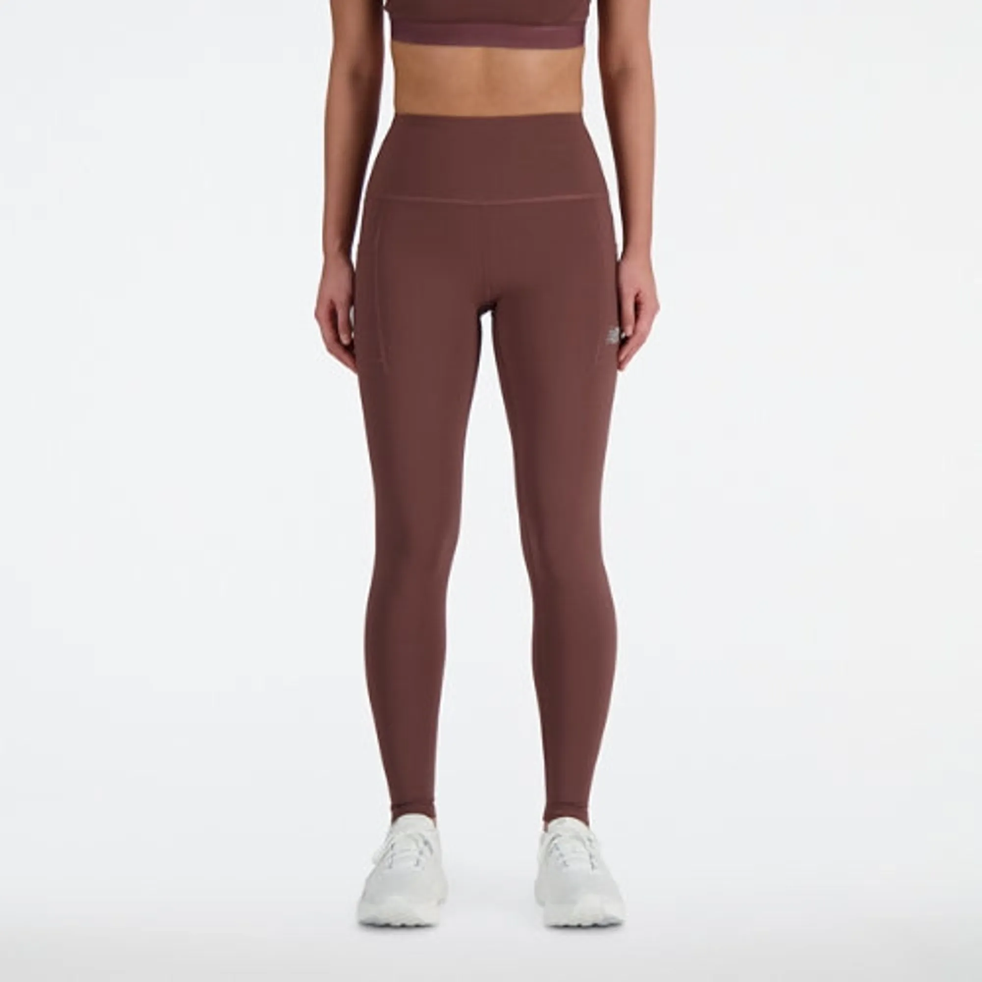 New Balance Women's NB Sleek Pocket High Rise Legging 27" in Brown Poly Knit