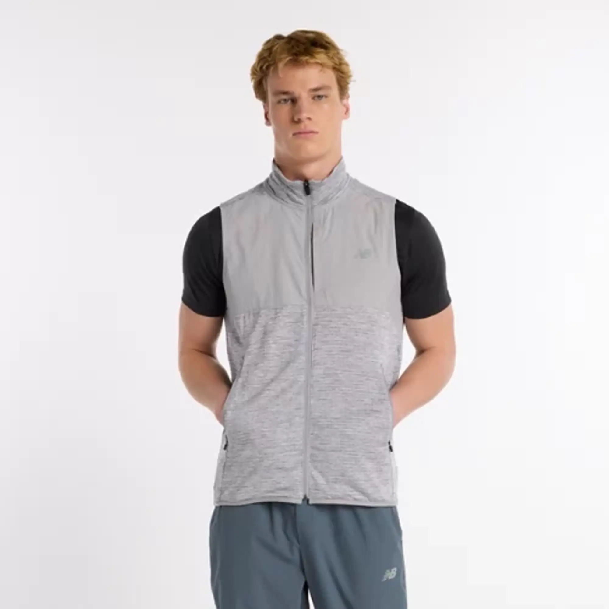 New Balance Men's Heat Grid Vest in Grey Poly Knit