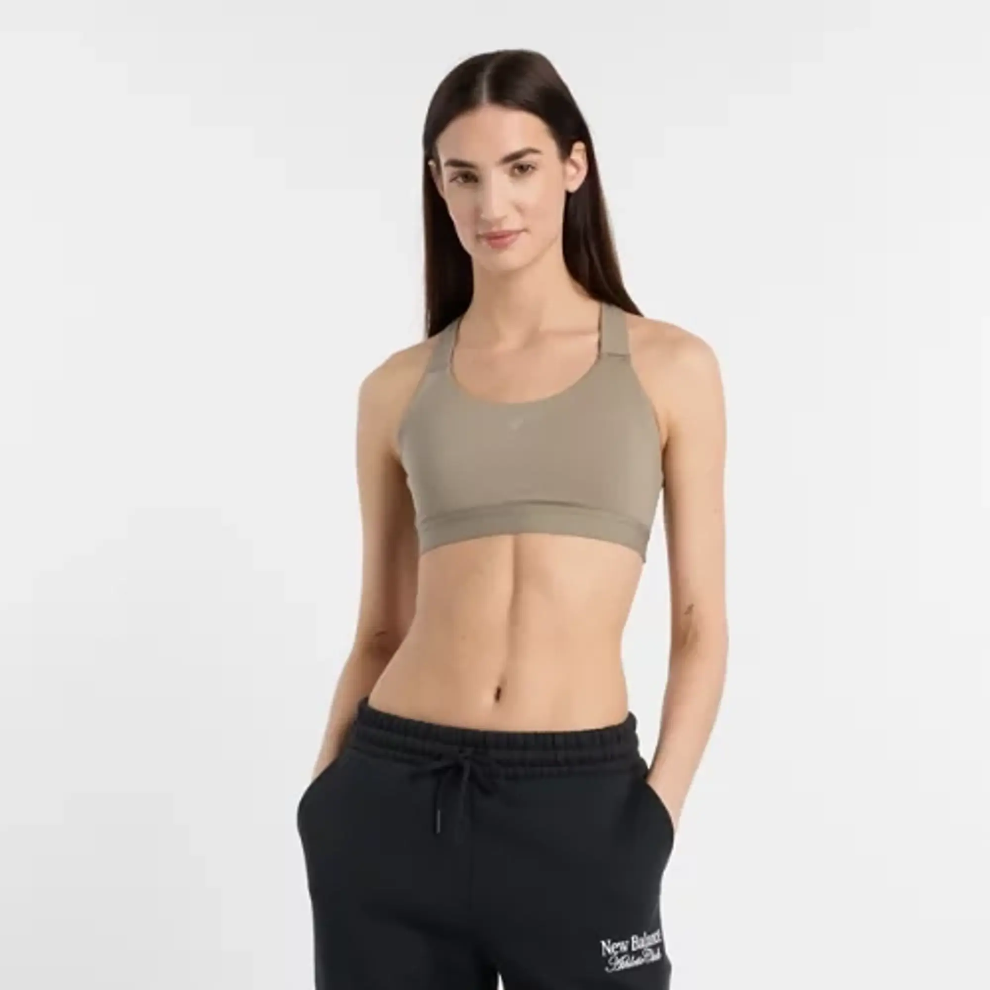 New Balance Women's NB Essential Train Bra in Brown Poly Knit