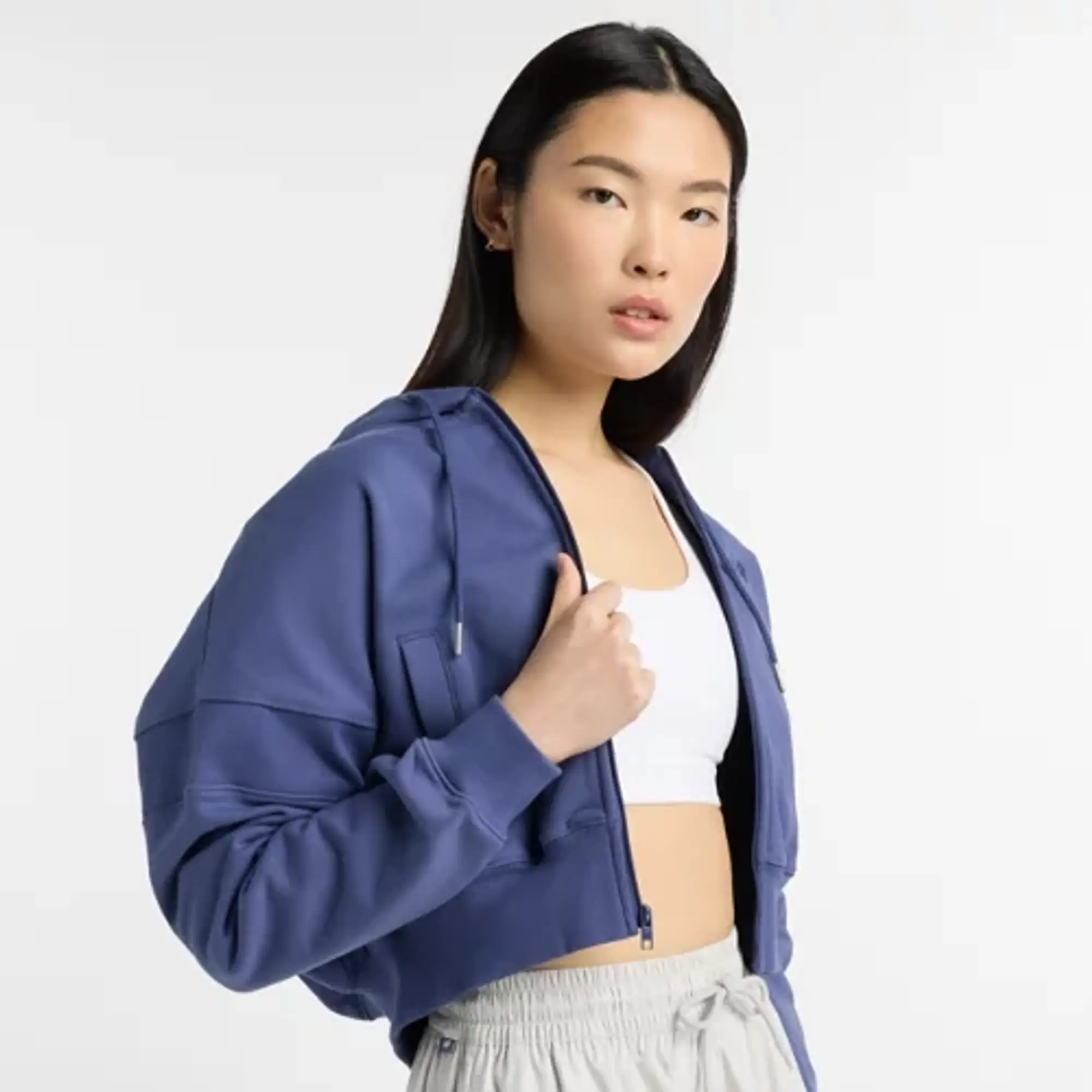 New Balance Women's French Terry Full Zip in Blue Cotton Fleece