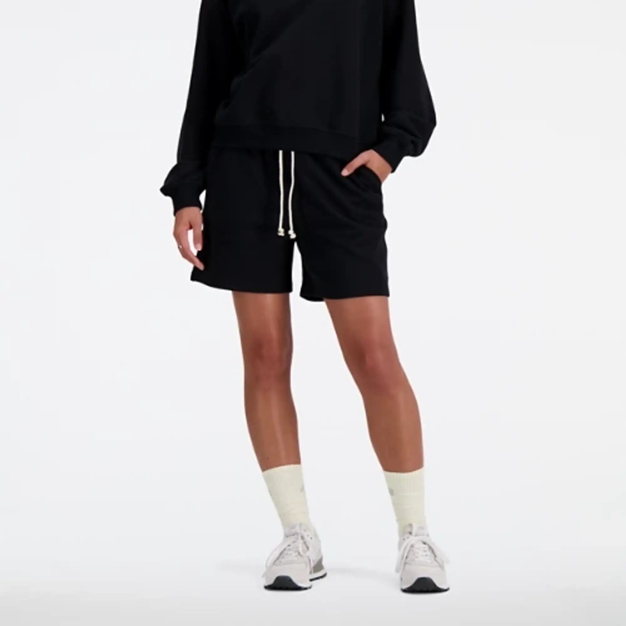 New Balance Women's Athletics French Terry Short in Black Cotton Fleece