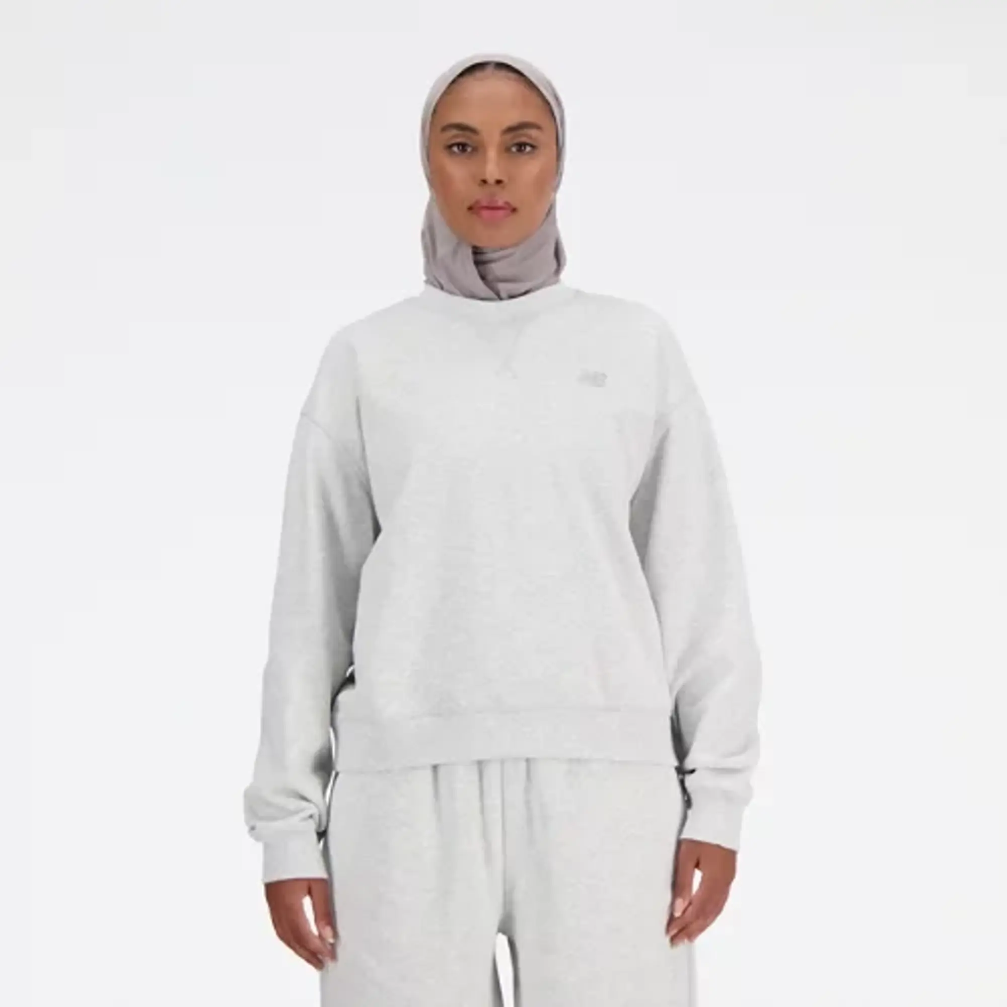 New Balance Women's Athletics French Terry Crew in Grey Cotton Fleece
