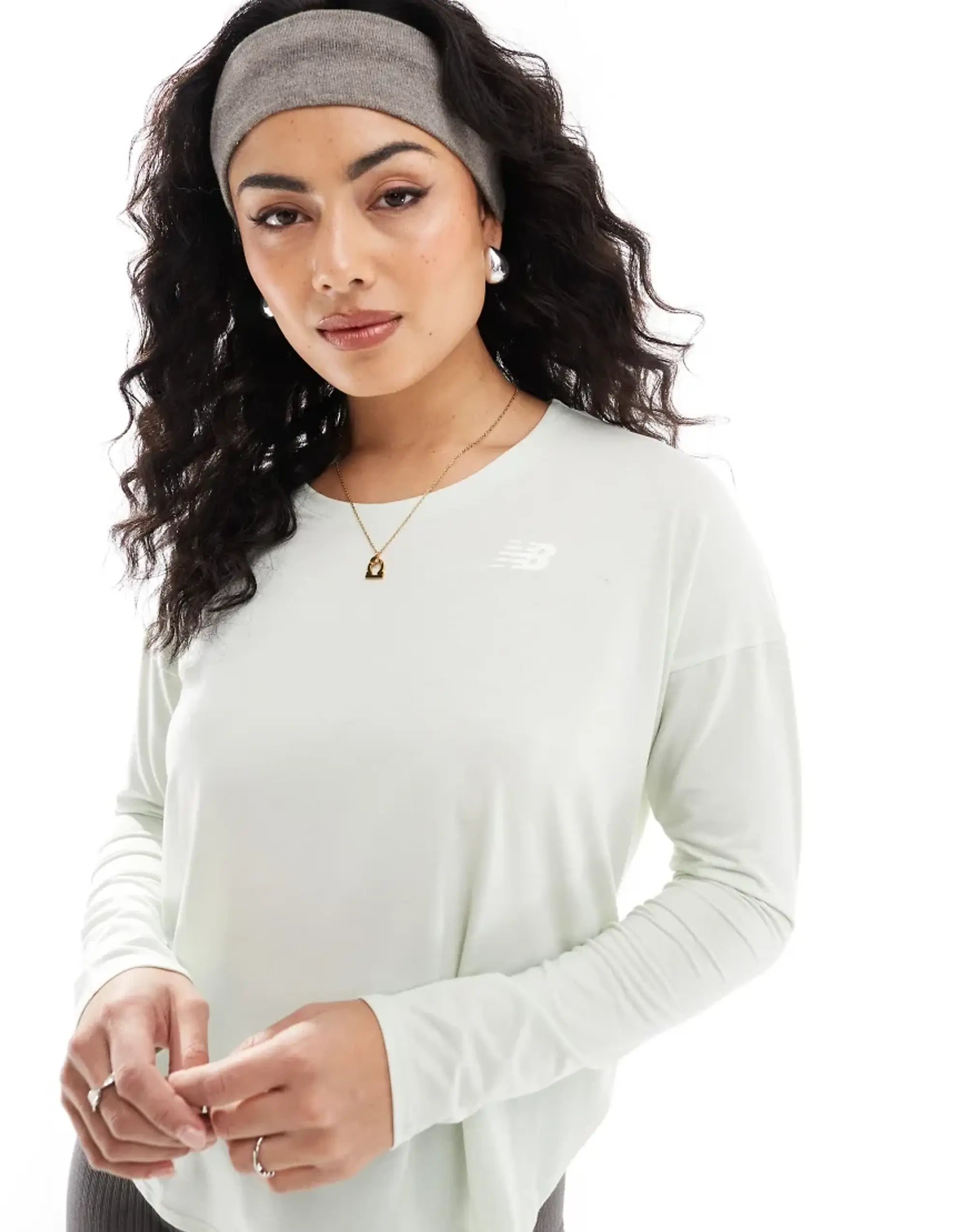 New Balance Drapey Jersey Long Sleeve T-Shirt In Green