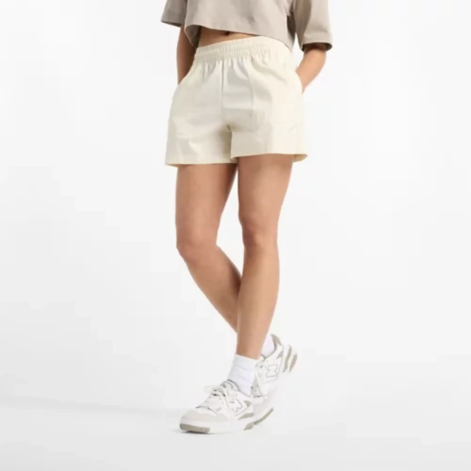 New Balance Women's Utility Short in Beige Cotton Twill