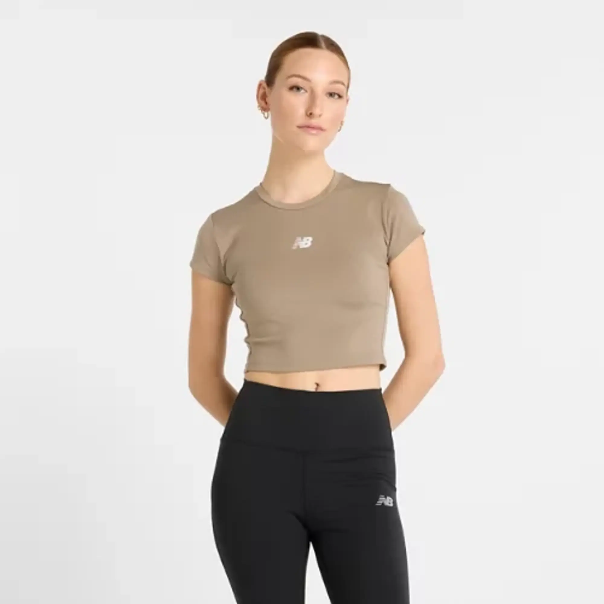 New Balance Women's NB Harmony Fitted T-Shirt in Brown Poly Knit