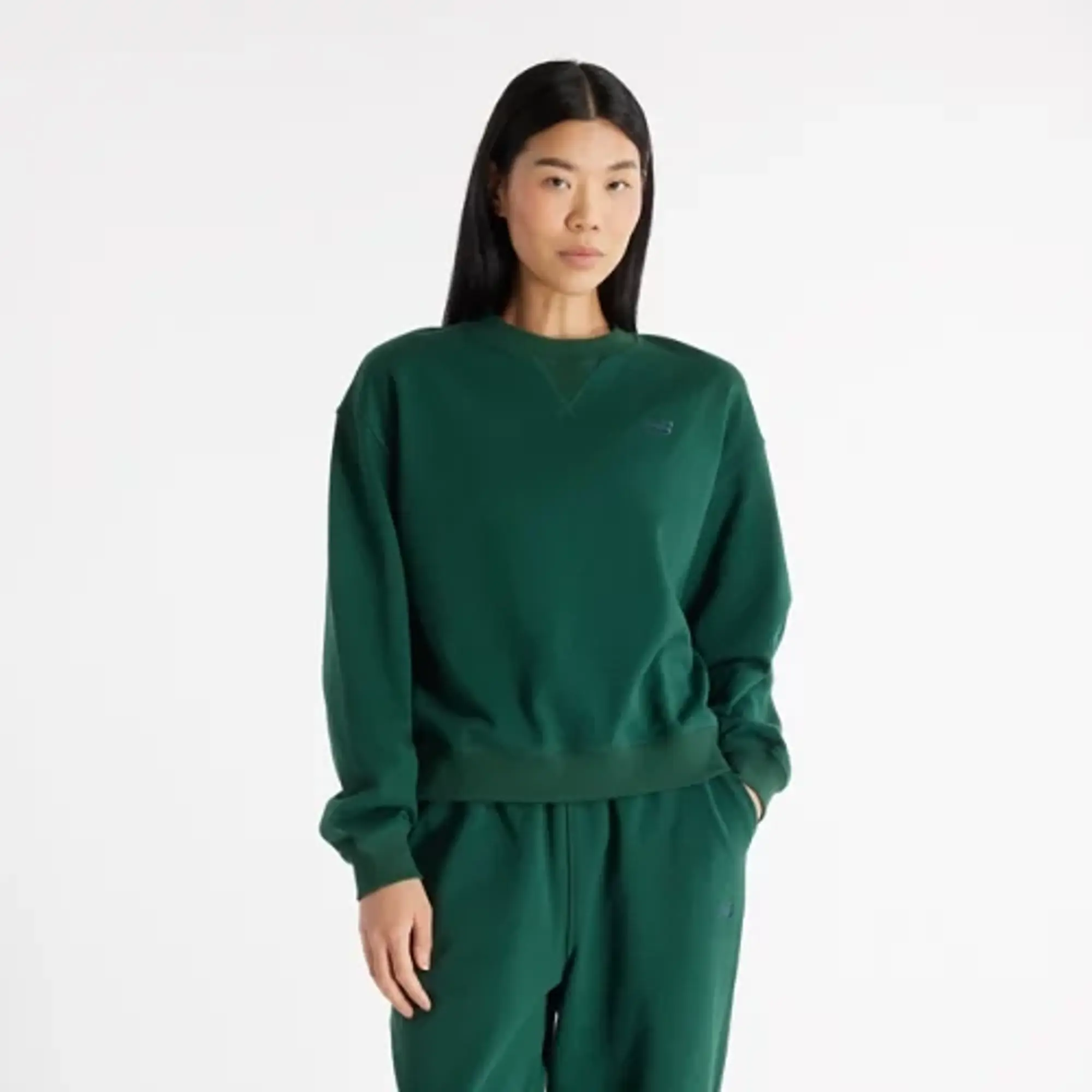 New Balance Women's Athletics French Terry Crew in Green Cotton Fleece