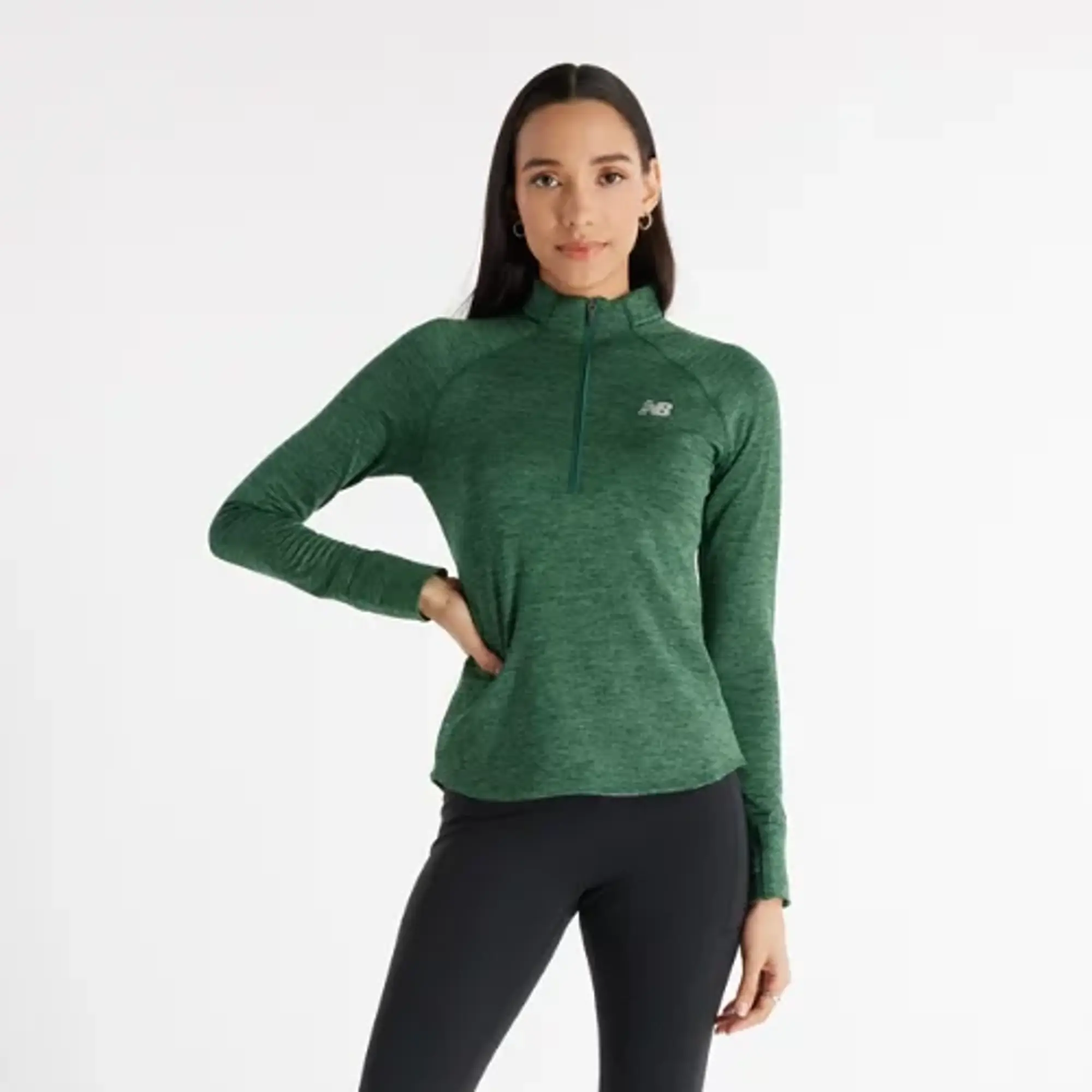 New Balance Women's Athletics Heat Grid 1/2 Zip in Brown Poly Knit