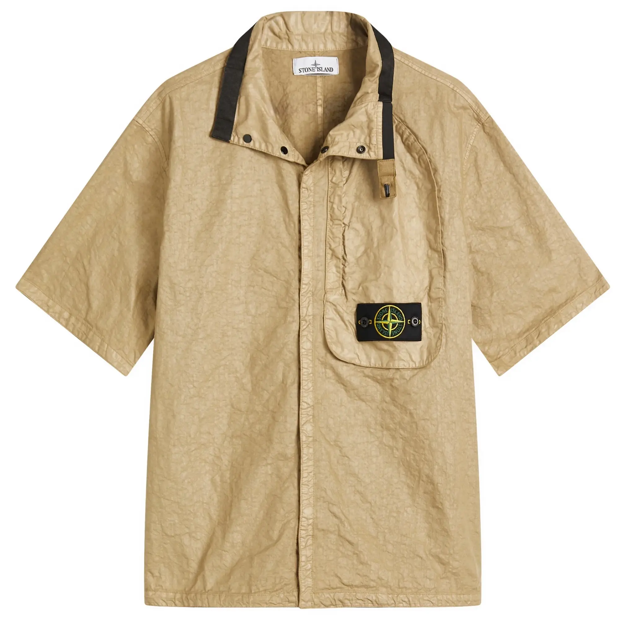 Stone Island Men's Organic Nylon Panama-TC Short Sleeve Shirt Biscuit
