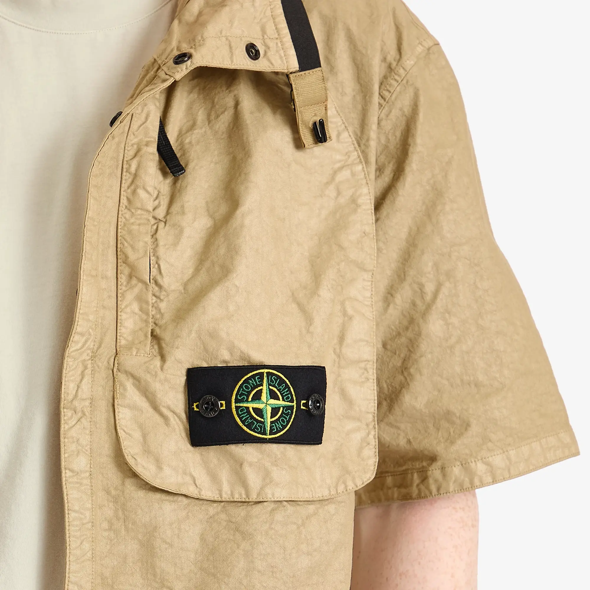 Stone Island Men's Organic Nylon Panama-TC Short Sleeve Shirt Biscuit