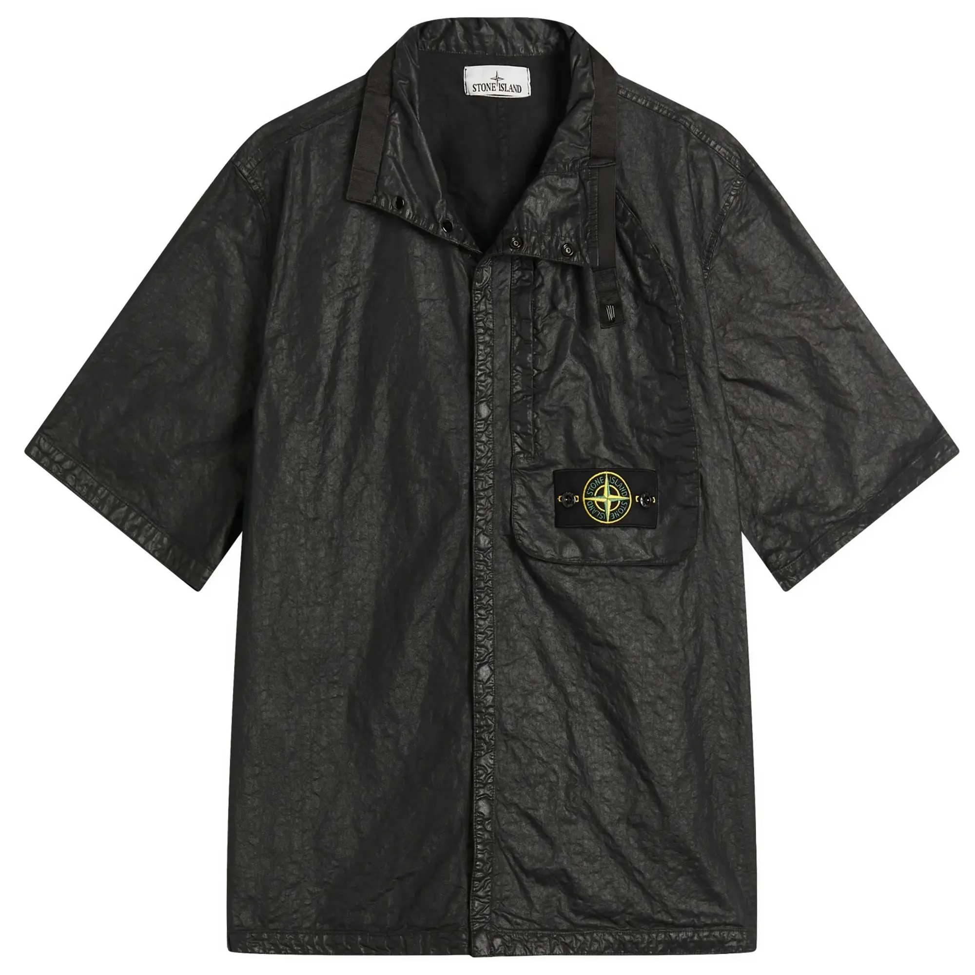 Stone Island Men's Organic Nylon Panama-TC Short Sleeve Shirt Black